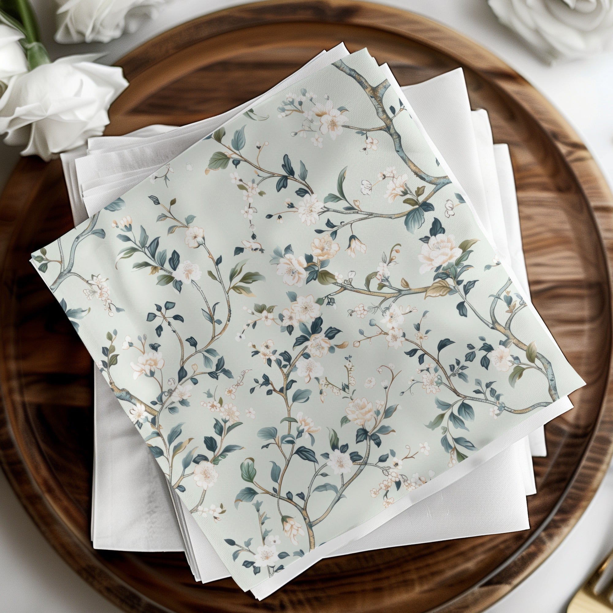 Light Blue Chinoiserie Floral Pattern on Pastel Background Vintage Style Digital - Moore and Mountain