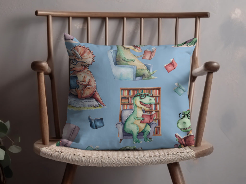 Light Blue Watercolor Dinosaurs Reading Books Pattern - Moore and Mountain
