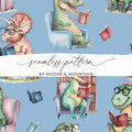 Light Blue Watercolor Dinosaurs Reading Books Pattern - Moore and Mountain