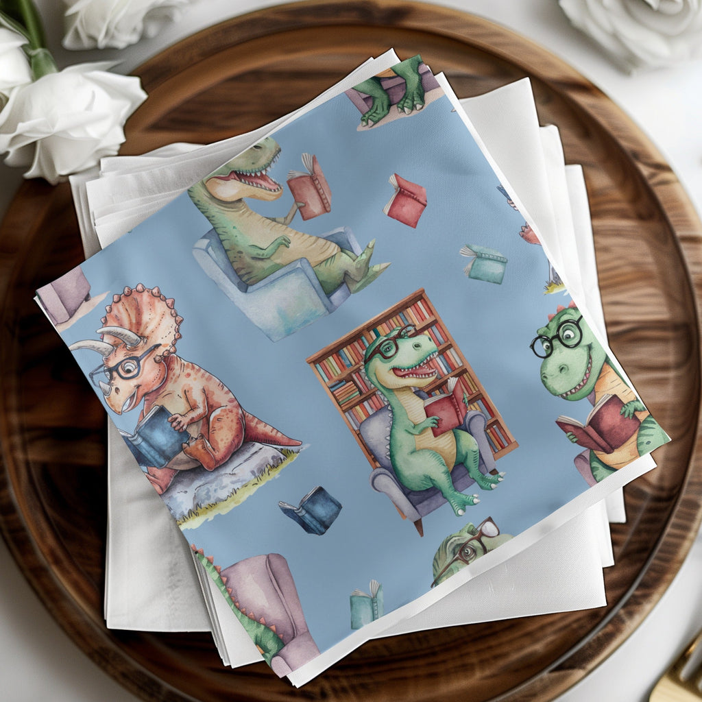 Light Blue Watercolor Dinosaurs Reading Books Pattern - Moore and Mountain