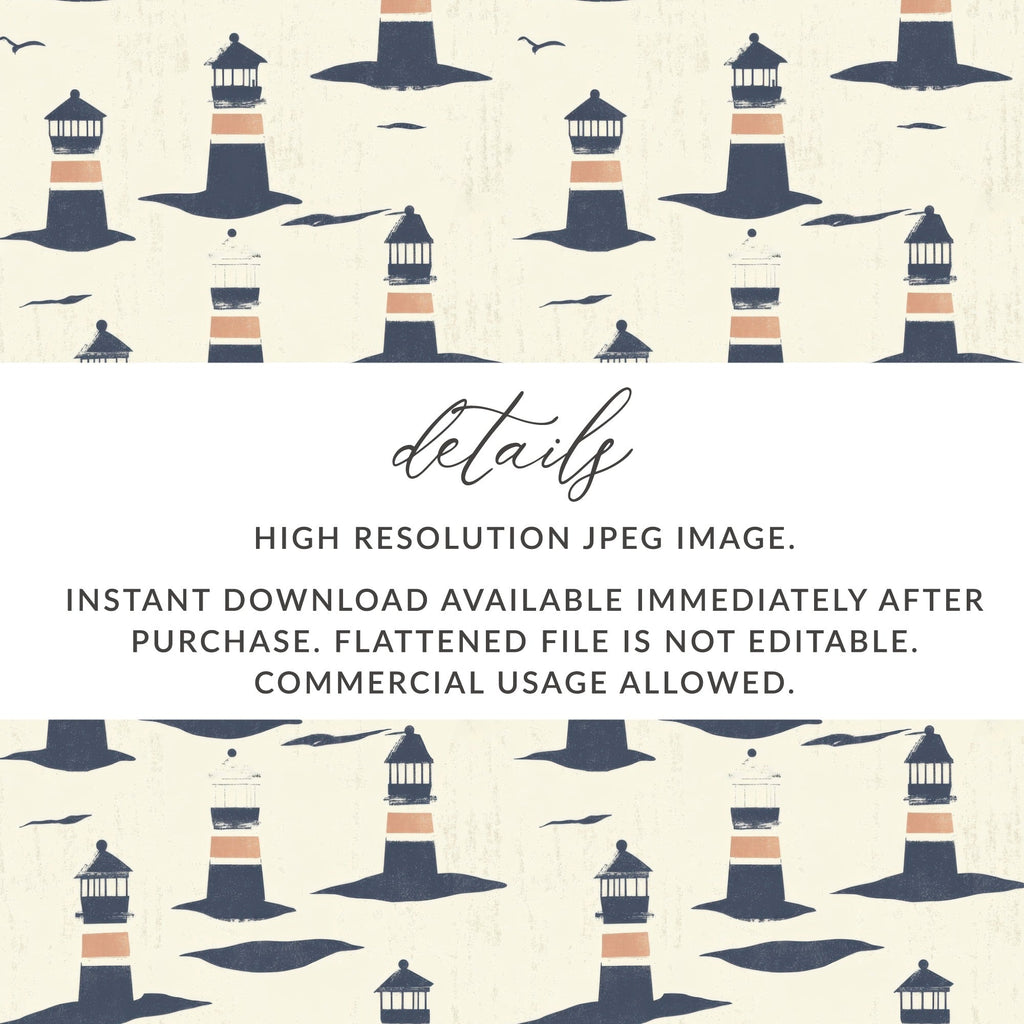 Lighthouse Seamless Digital Pattern, Nautical Theme, Coastal Design, Printable Paper, Fabric Design, 2 JPEG files, Ocean Art, Digital - Moore and Mountain