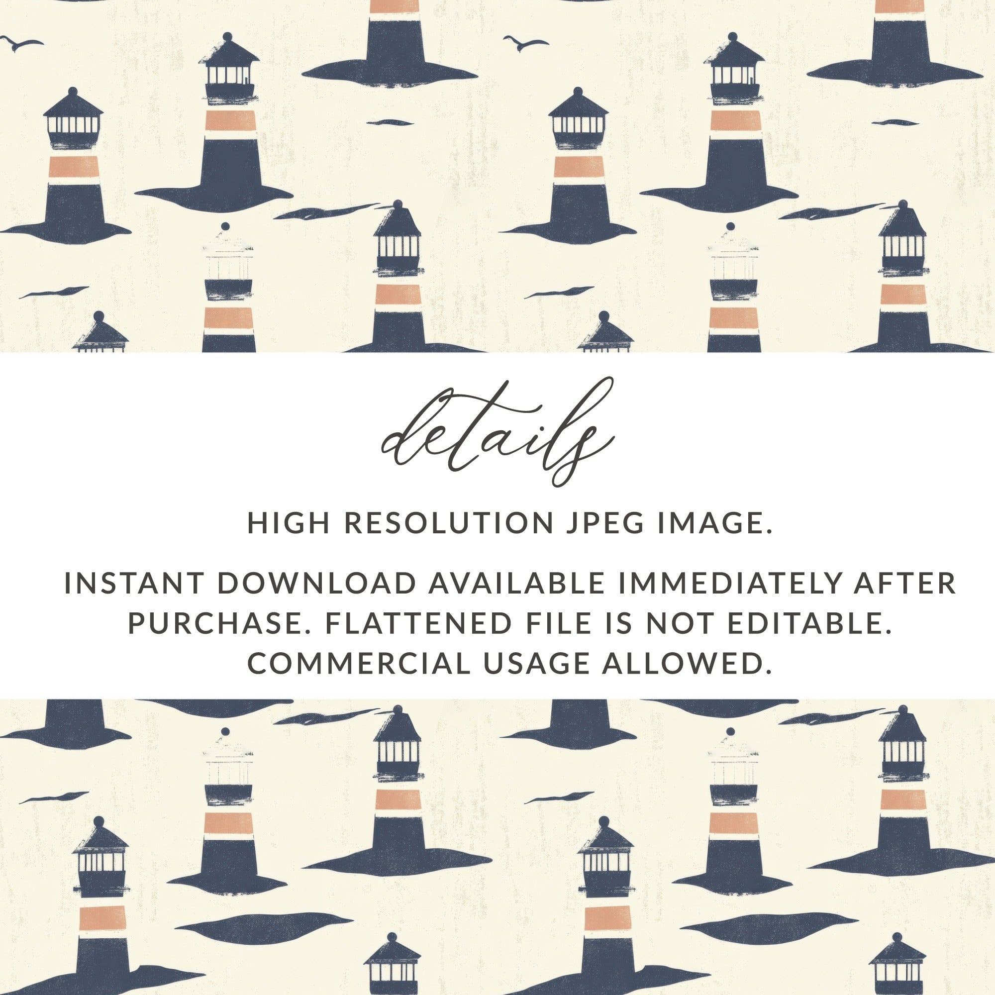 Lighthouse Seamless Digital Pattern, Nautical Theme, Coastal Design, Printable Paper, Fabric Design, 2 JPEG files, Ocean Art, Digital - Moore and Mountain