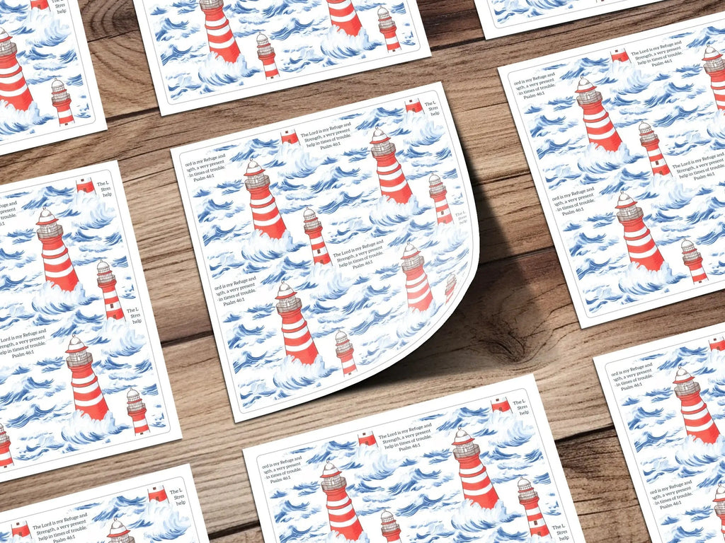 Lighthouse Seamless Pattern, Ocean Digital Paper, Nautical JPEG, Bible Verse, Psalm 46 1, Religious Design, Commercial Use, Print On Demand - Moore and Mountain