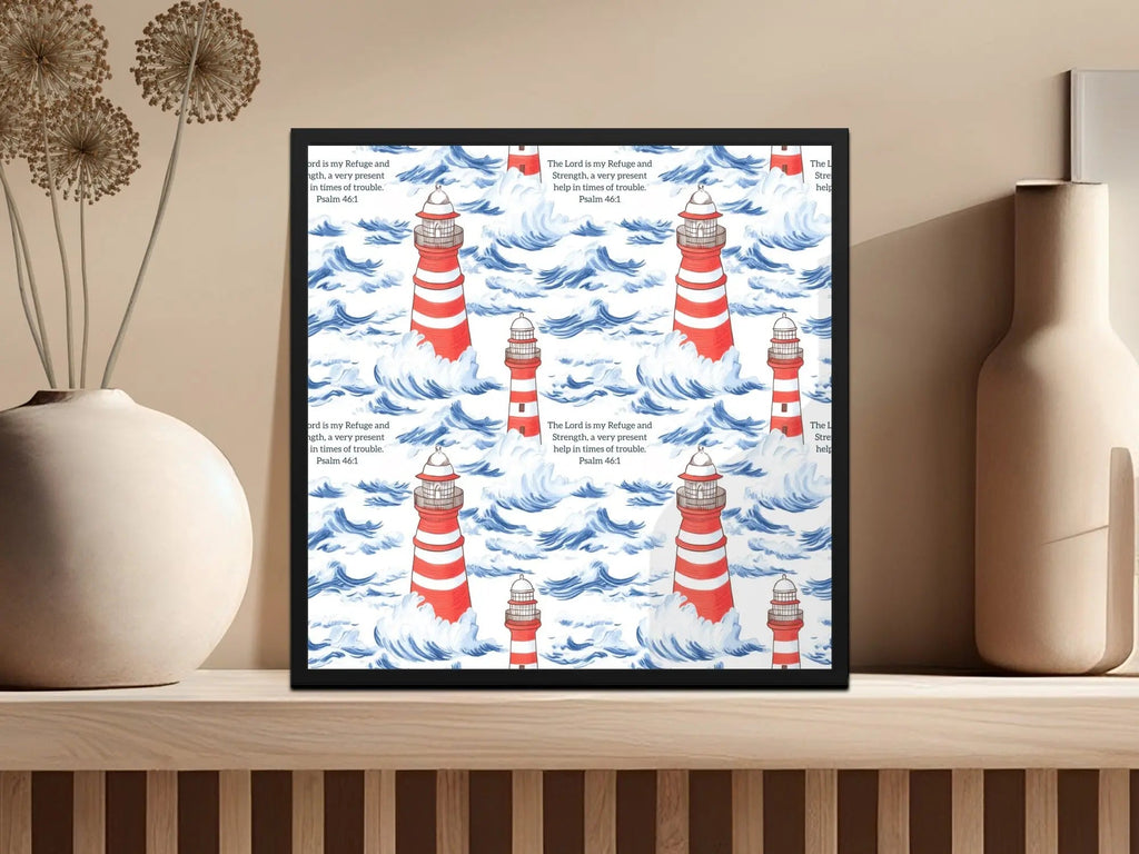 Lighthouse Seamless Pattern, Ocean Digital Paper, Nautical JPEG, Bible Verse, Psalm 46 1, Religious Design, Commercial Use, Print On Demand - Moore and Mountain