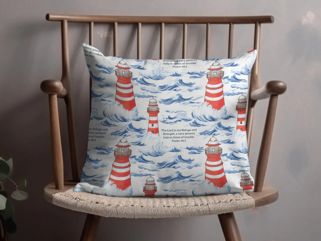 Lighthouse Seamless Pattern, Ocean Digital Paper, Nautical JPEG, Bible Verse, Psalm 46 1, Religious Design, Commercial Use, Print On Demand - Moore and Mountain