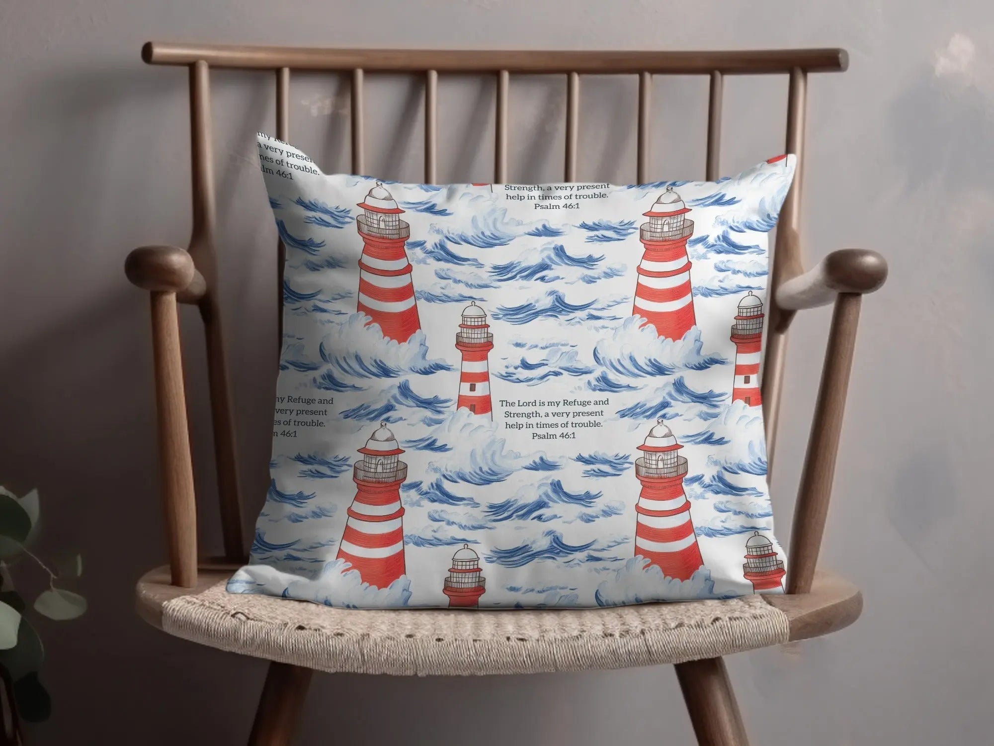 Lighthouse Seamless Pattern, Ocean Digital Paper, Nautical JPEG, Bible Verse, Psalm 46 1, Religious Design, Commercial Use, Print On Demand - Moore and Mountain