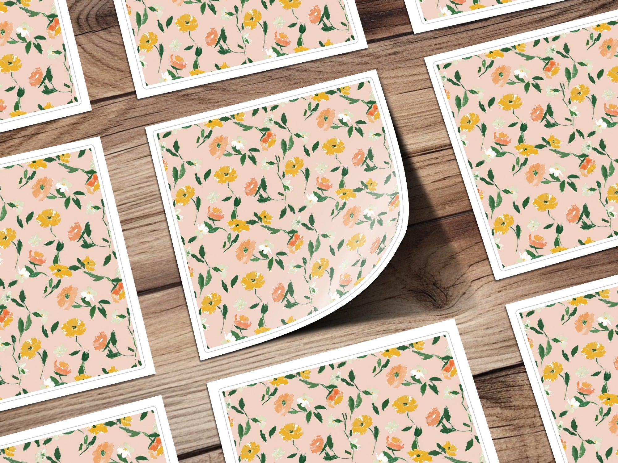 Modern Light Pink Seamless Watercolor Floral Pattern with Peach Background Digital - Moore and Mountain