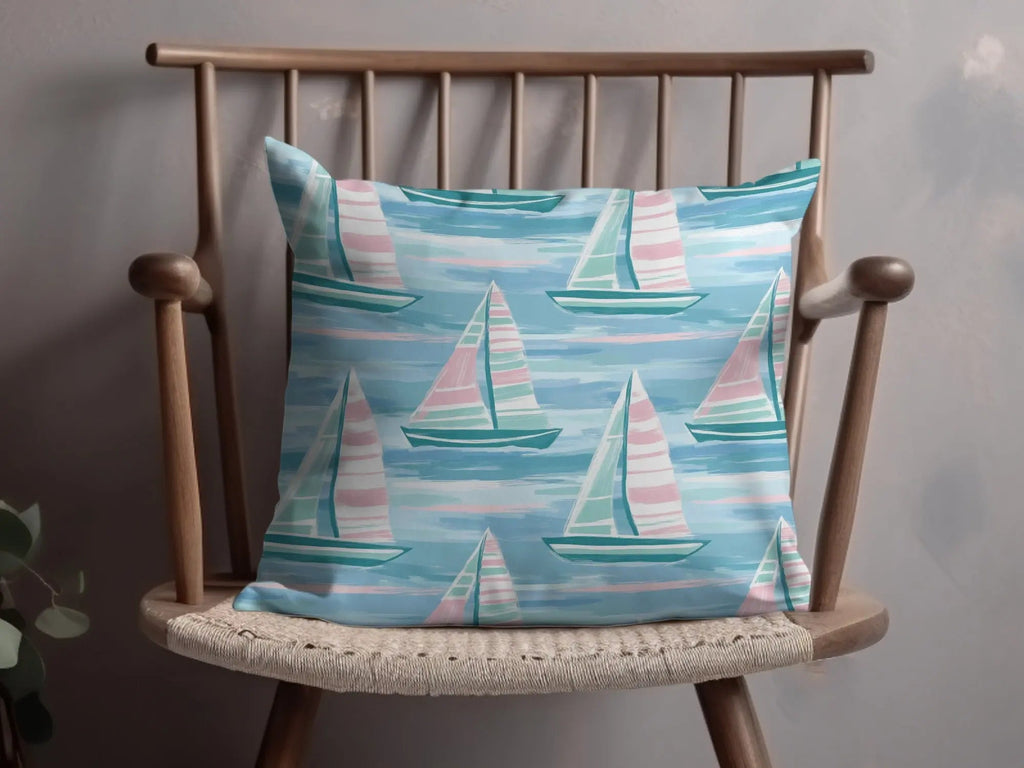 Nautical Sailboat Seamless Pattern Digital Paper, Summer Seascape Design, Pastel Sailing Boat Surface Pattern, Waterscape Download - Moore and Mountain