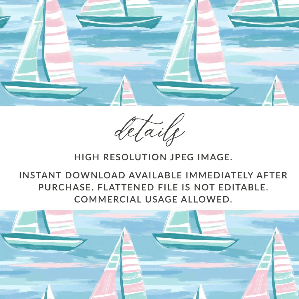 Nautical Sailboat Seamless Pattern Digital Paper, Summer Seascape Design, Pastel Sailing Boat Surface Pattern, Waterscape Download - Moore and Mountain