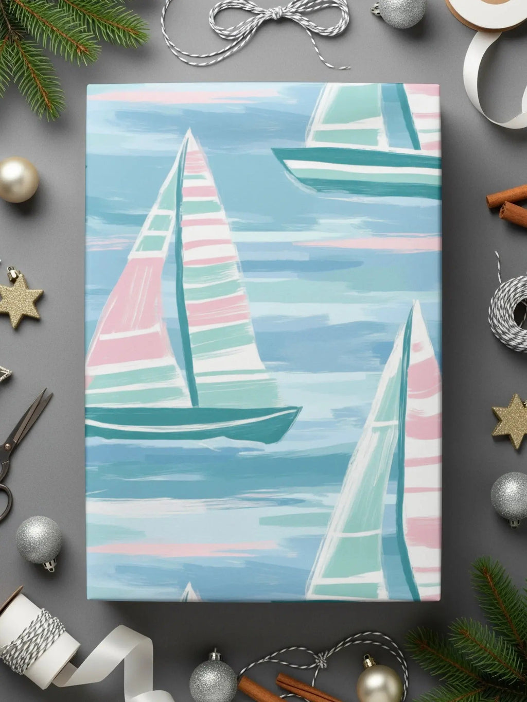 Nautical Sailboat Seamless Pattern Digital Paper, Summer Seascape Design, Pastel Sailing Boat Surface Pattern, Waterscape Download - Moore and Mountain
