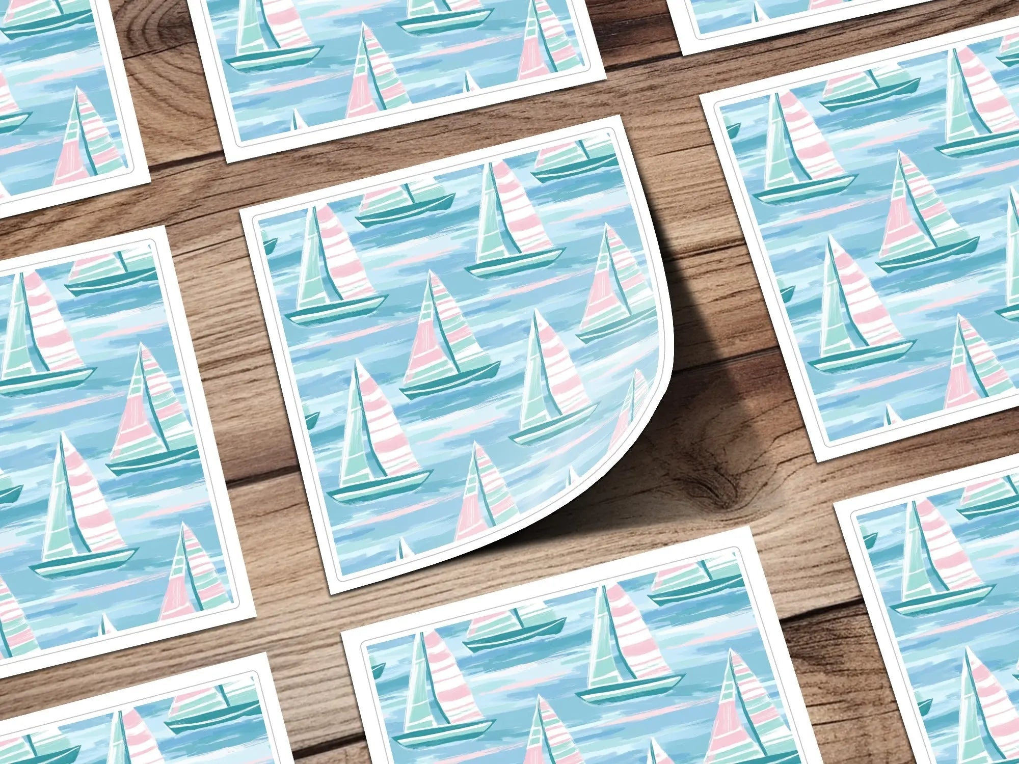 Nautical Sailboat Seamless Pattern Digital Paper, Summer Seascape Design, Pastel Sailing Boat Surface Pattern, Waterscape Download - Moore and Mountain