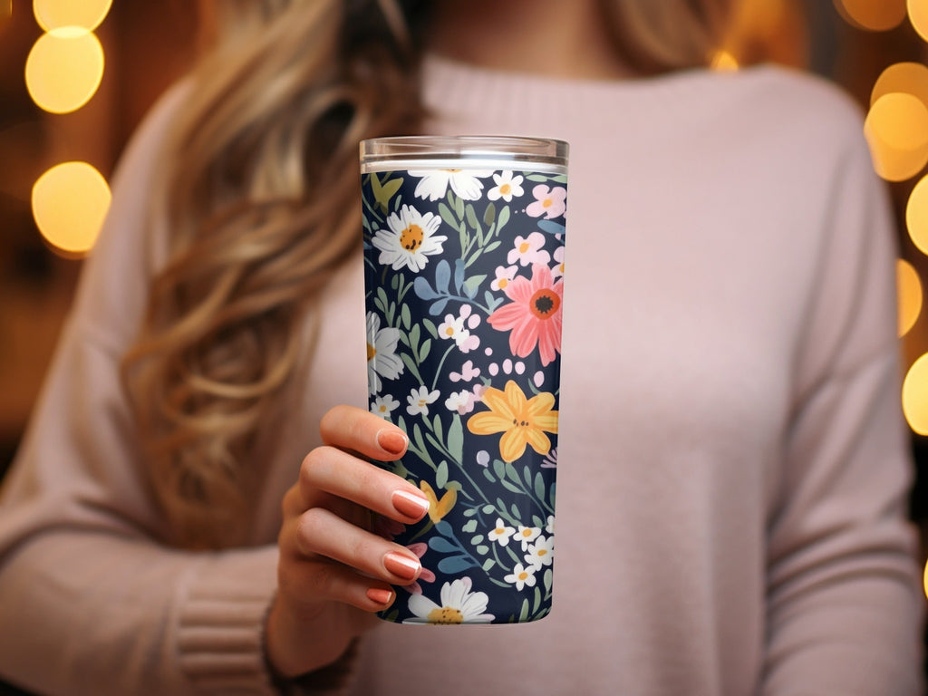 Navy Blue Colorful Ditsy Flowers on Dark Blue Spring Pattern Digital - Moore and Mountain