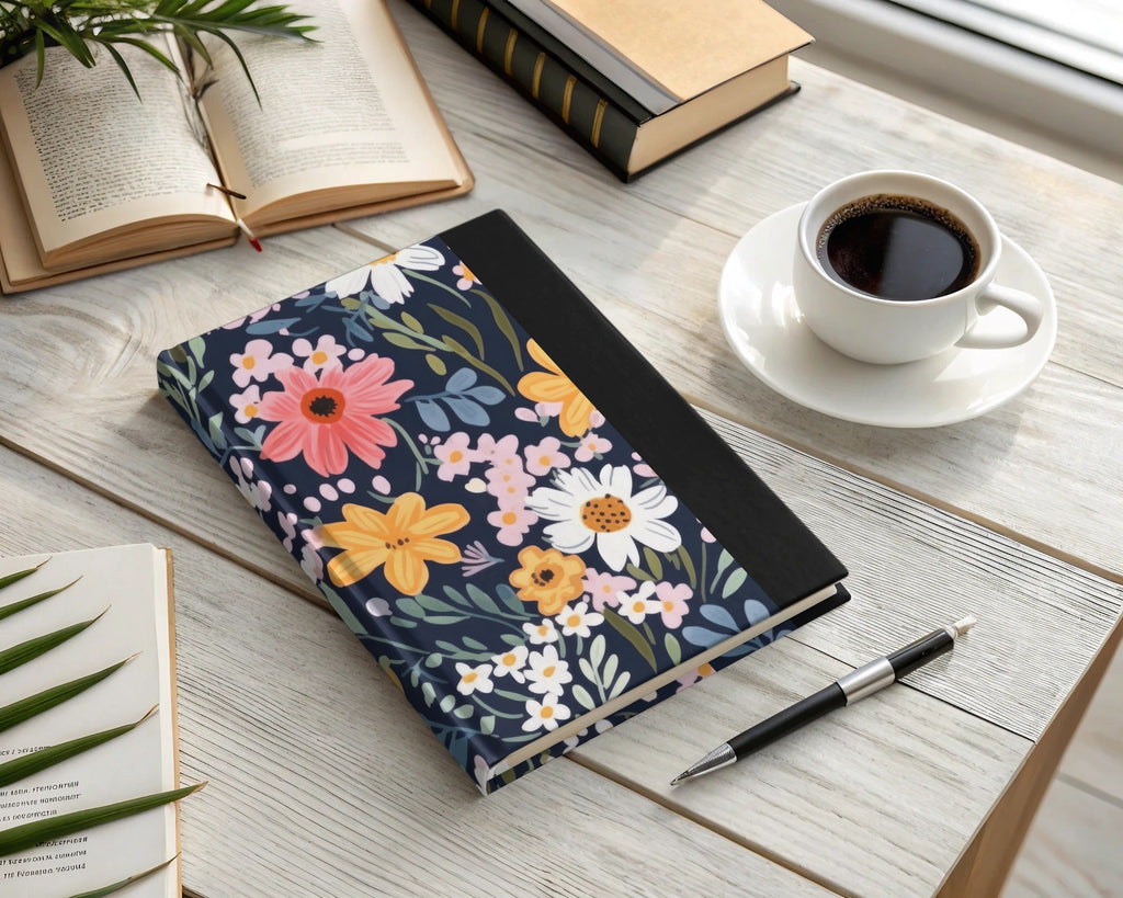 Navy Blue Colorful Ditsy Flowers on Dark Blue Spring Pattern Digital - Moore and Mountain