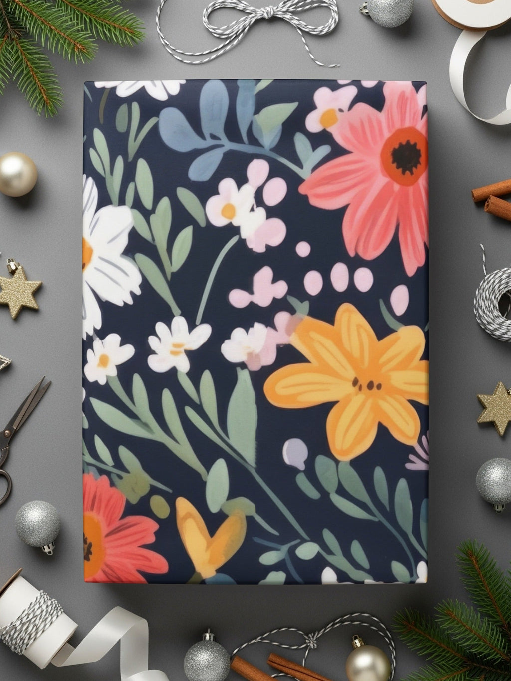 Navy Blue Colorful Ditsy Flowers on Dark Blue Spring Pattern Digital - Moore and Mountain