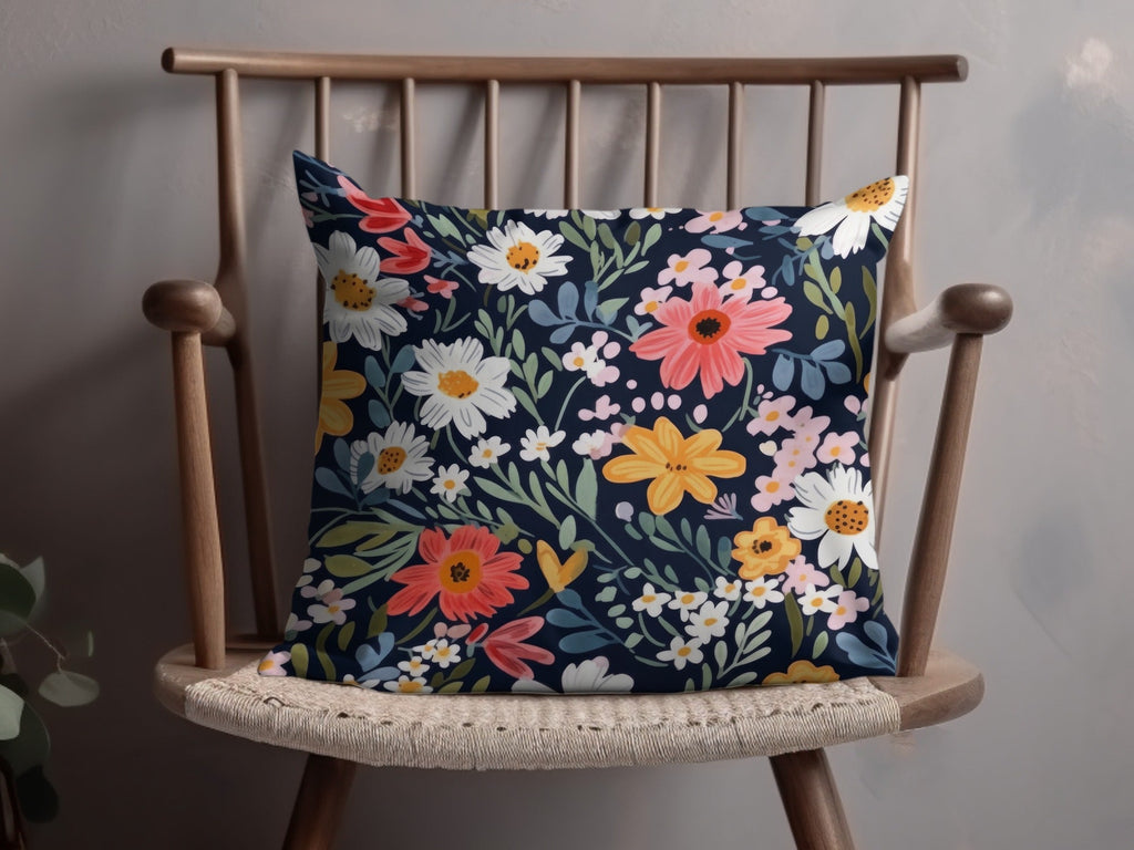 Navy Blue Colorful Ditsy Flowers on Dark Blue Spring Pattern Digital - Moore and Mountain