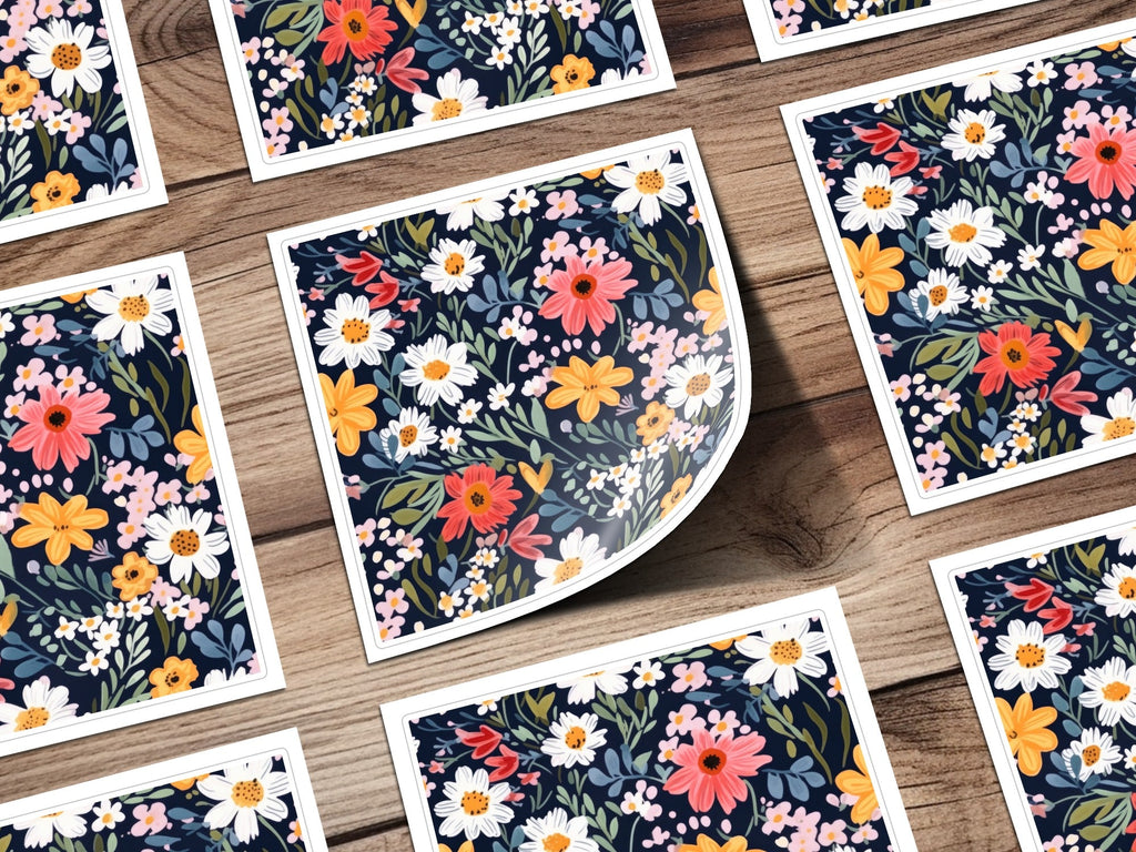 Navy Blue Colorful Ditsy Flowers on Dark Blue Spring Pattern Digital - Moore and Mountain