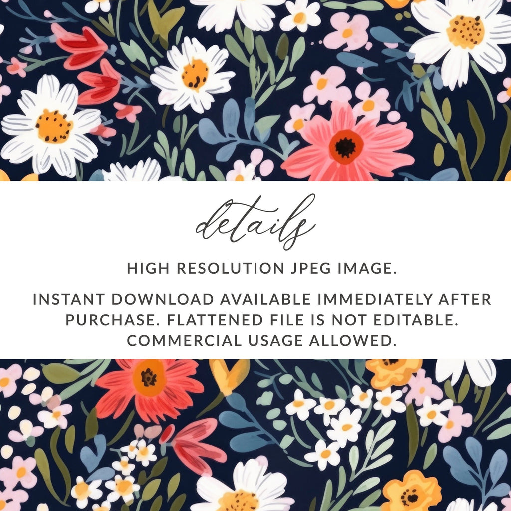 Navy Blue Colorful Ditsy Flowers on Dark Blue Spring Pattern Digital - Moore and Mountain