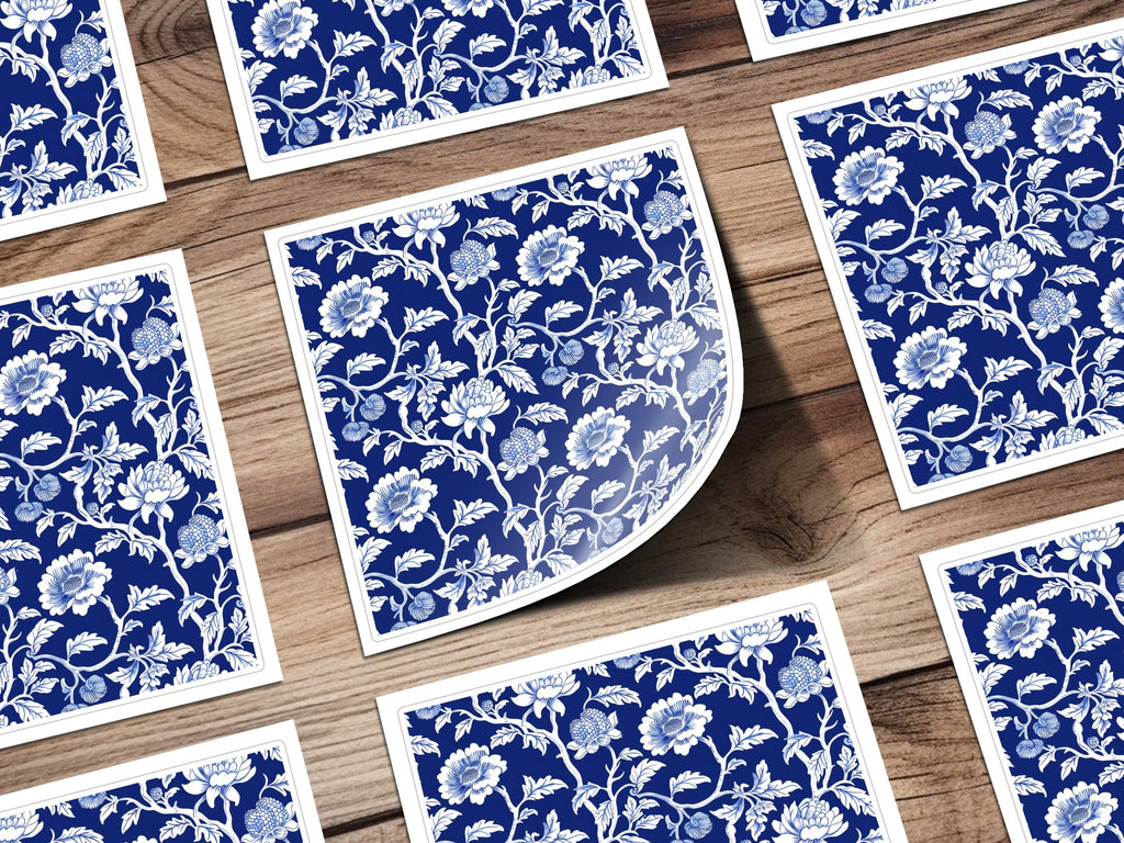 Navy Blue Floral Pattern Digital Paper, White Flower Design, Seamless Tileable Texture, Chinoiserie Pattern - Moore and Mountain