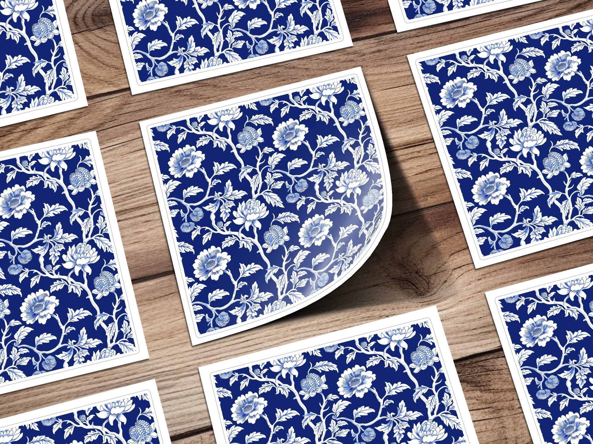 Navy Blue Floral Pattern Digital Paper, White Flower Design, Seamless Tileable Texture, Chinoiserie Pattern - Moore and Mountain