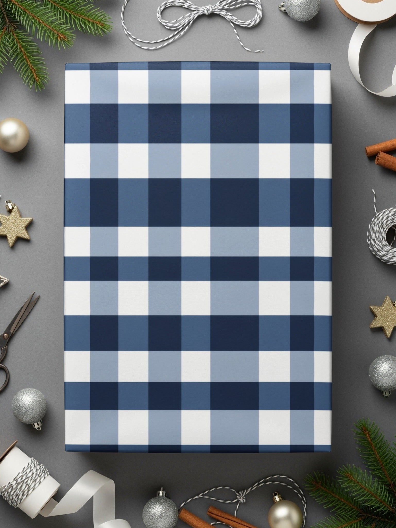 Navy Blue Gingham Digital Paper, Classic Check Pattern, Buffalo Plaid Seamless Pattern - Moore and Mountain