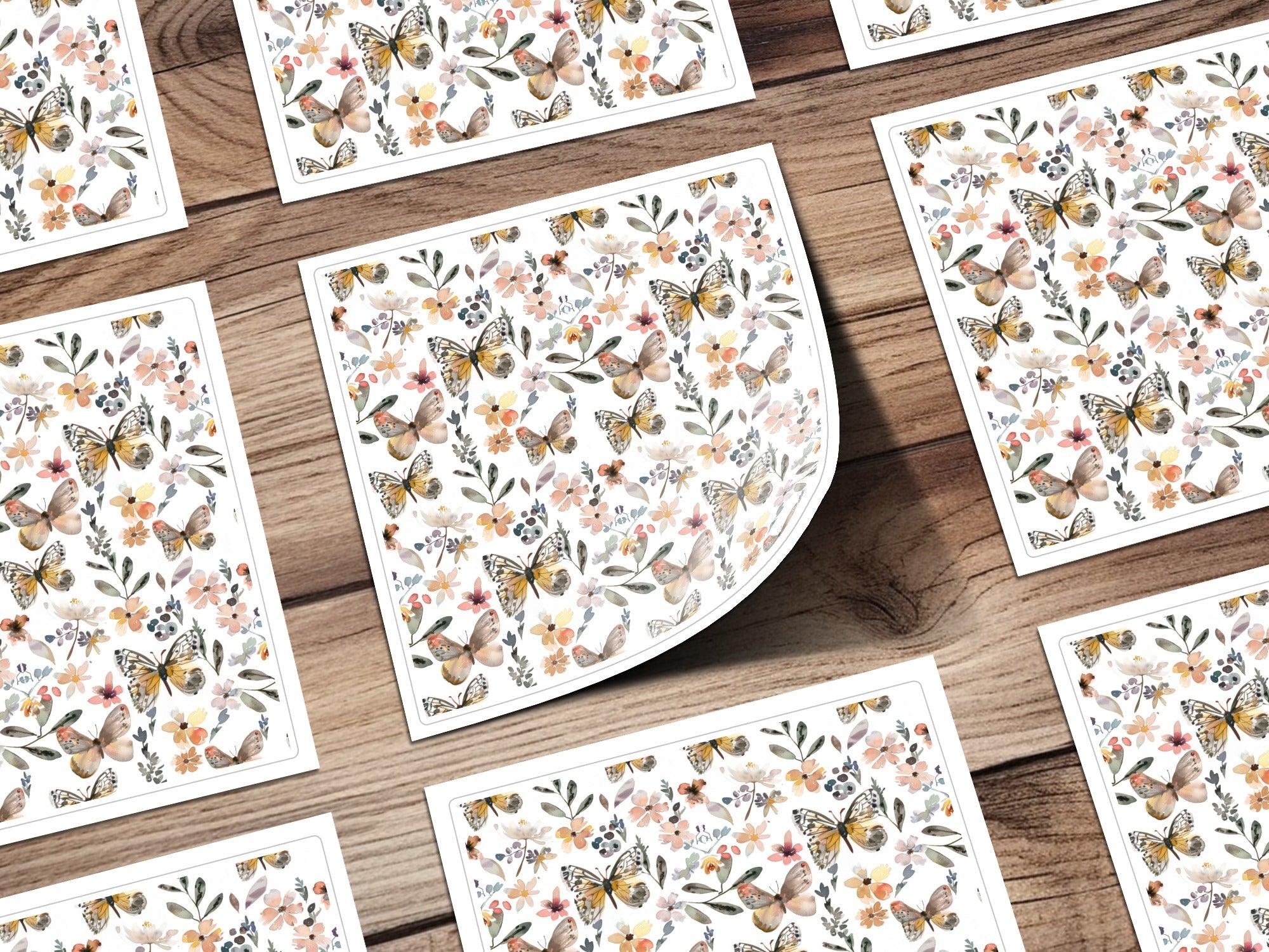 Neutral Watercolor Floral and Butterfly Seamless Print Digital - Moore and Mountain