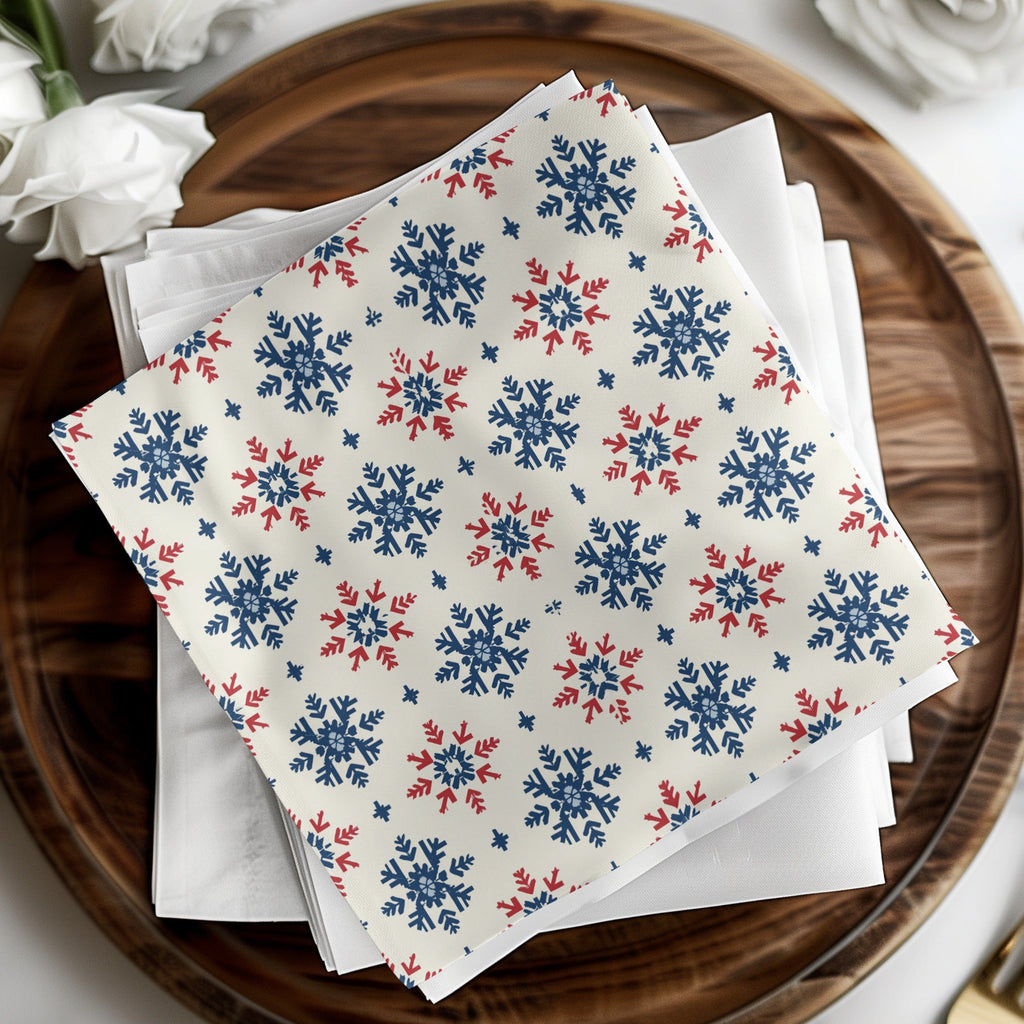 Nordic Winter Holidays Blue & Red Snowflake Pattern Digital Download | Festive Printable Wall Art - Moore and Mountain
