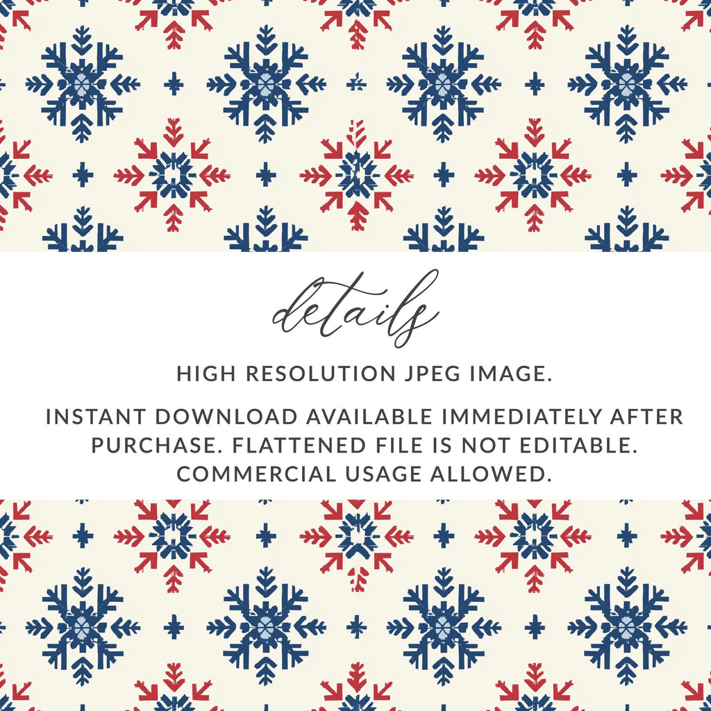 Nordic Winter Holidays Blue & Red Snowflake Pattern Digital Download | Festive Printable Wall Art - Moore and Mountain