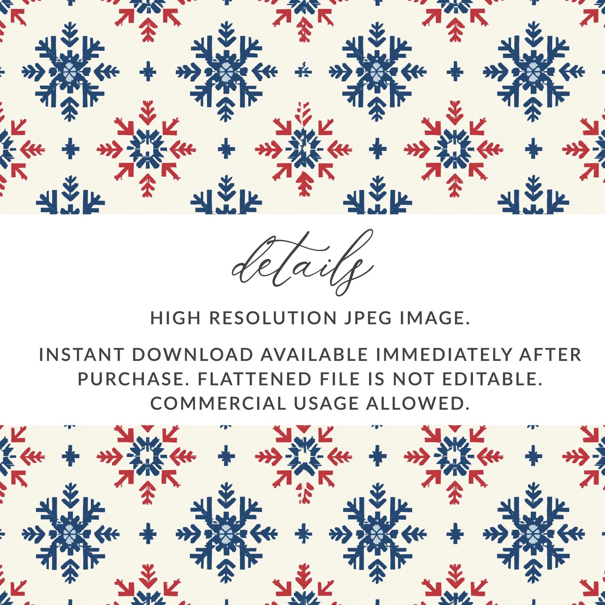 Nordic Winter Holidays Blue & Red Snowflake Pattern Digital Download | Festive Printable Wall Art - Moore and Mountain