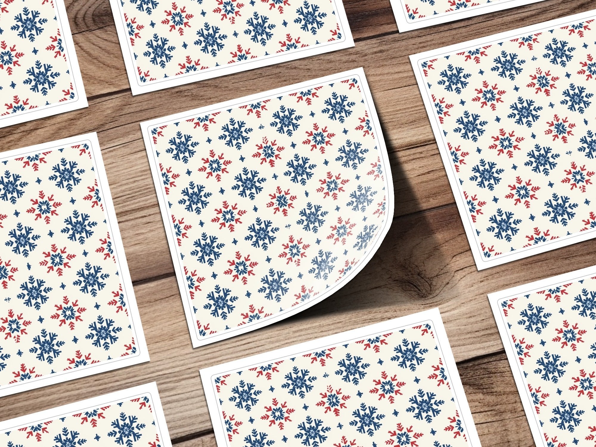 Nordic Winter Holidays Blue & Red Snowflake Pattern Digital Download | Festive Printable Wall Art - Moore and Mountain