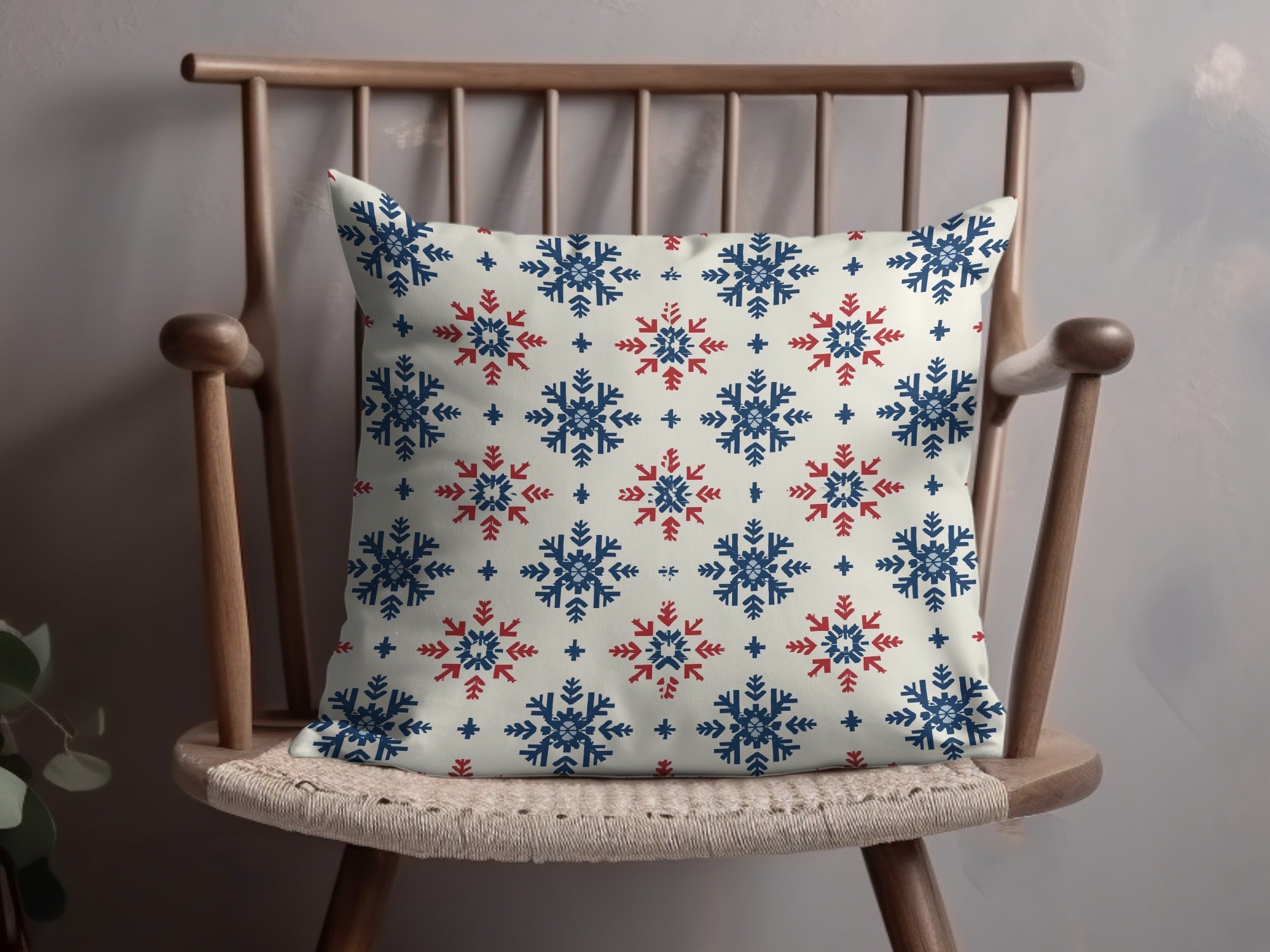 Nordic Winter Holidays Blue & Red Snowflake Pattern Digital Download | Festive Printable Wall Art - Moore and Mountain