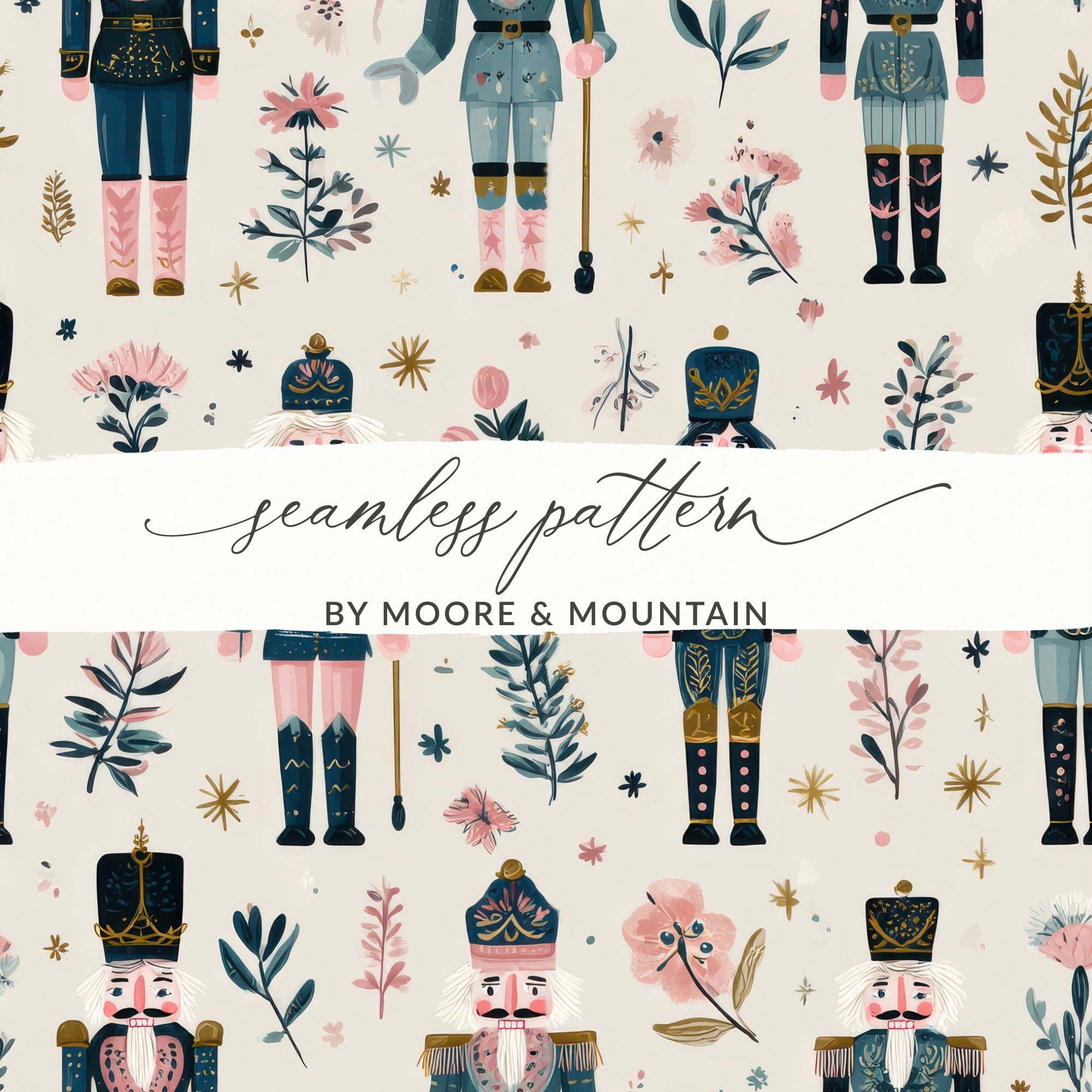 Nutcracker Toy Soldier Floral Festive Design Holiday Digital - Moore and Mountain