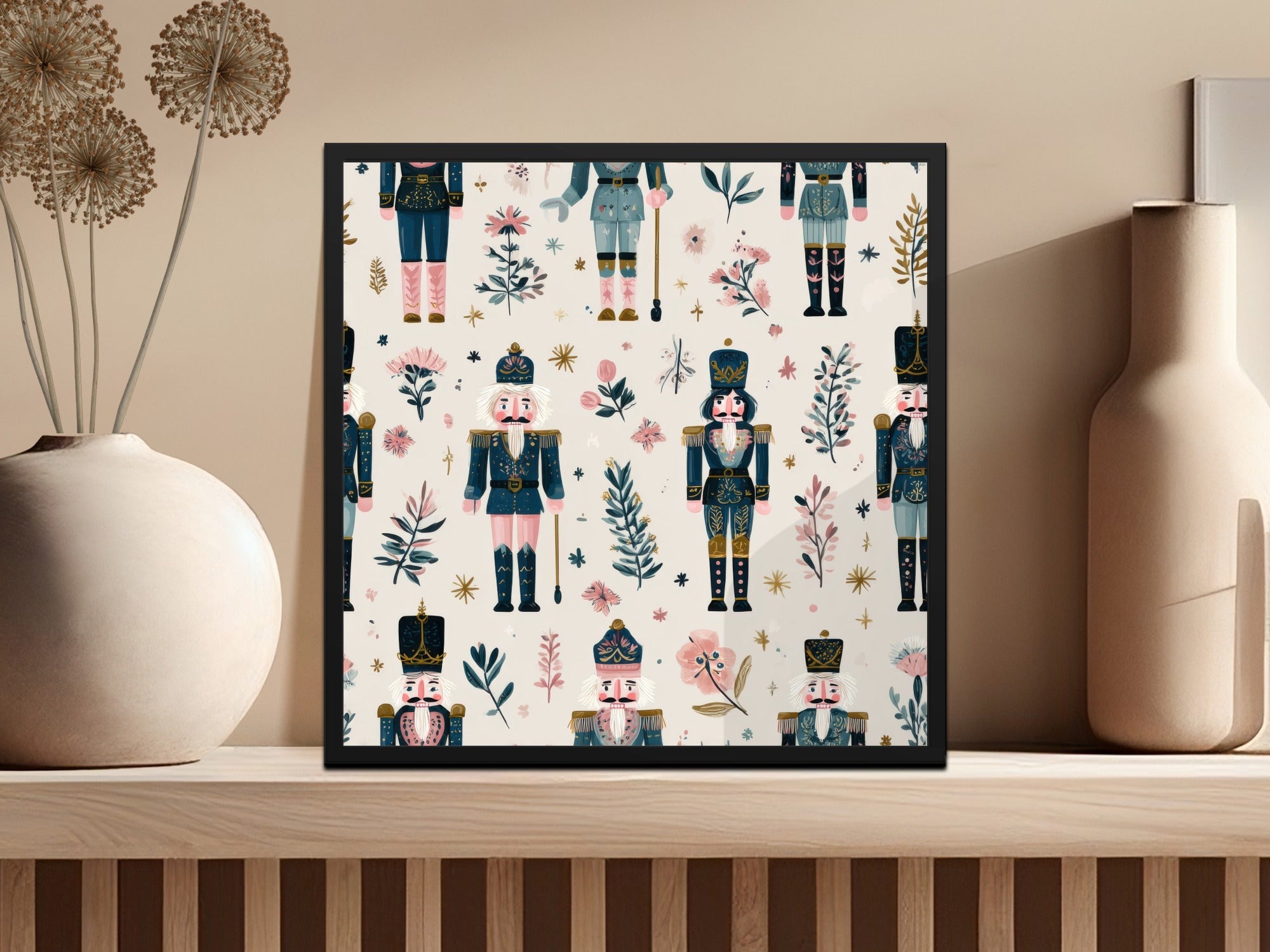 Nutcracker Toy Soldier Floral Festive Design Holiday Digital - Moore and Mountain