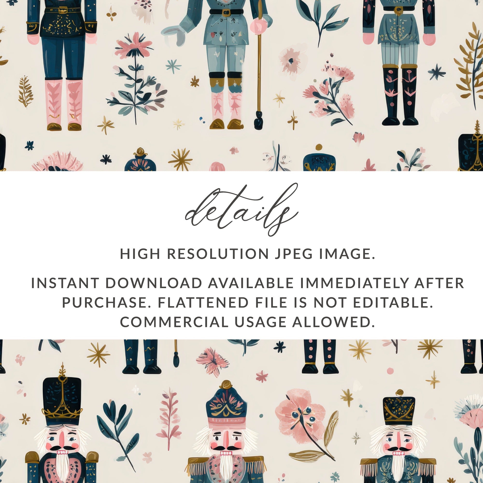 Nutcracker Toy Soldier Floral Festive Design Holiday Digital - Moore and Mountain