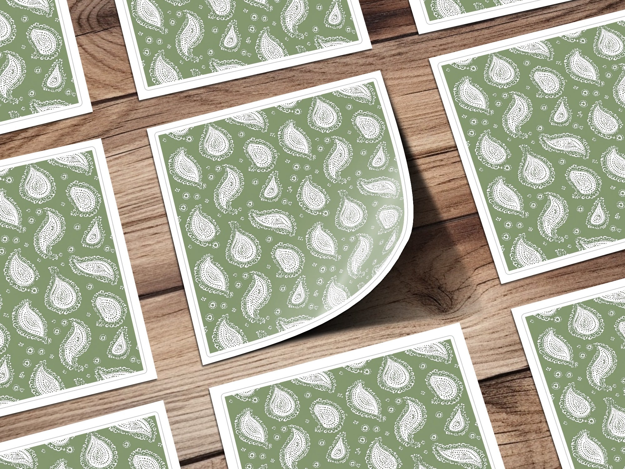 Olive Green Paisley Digital Paper, White Boho Pattern, Seamless Textile Design, Printable Fabric Background, Scrapbooking Paper - Moore and Mountain