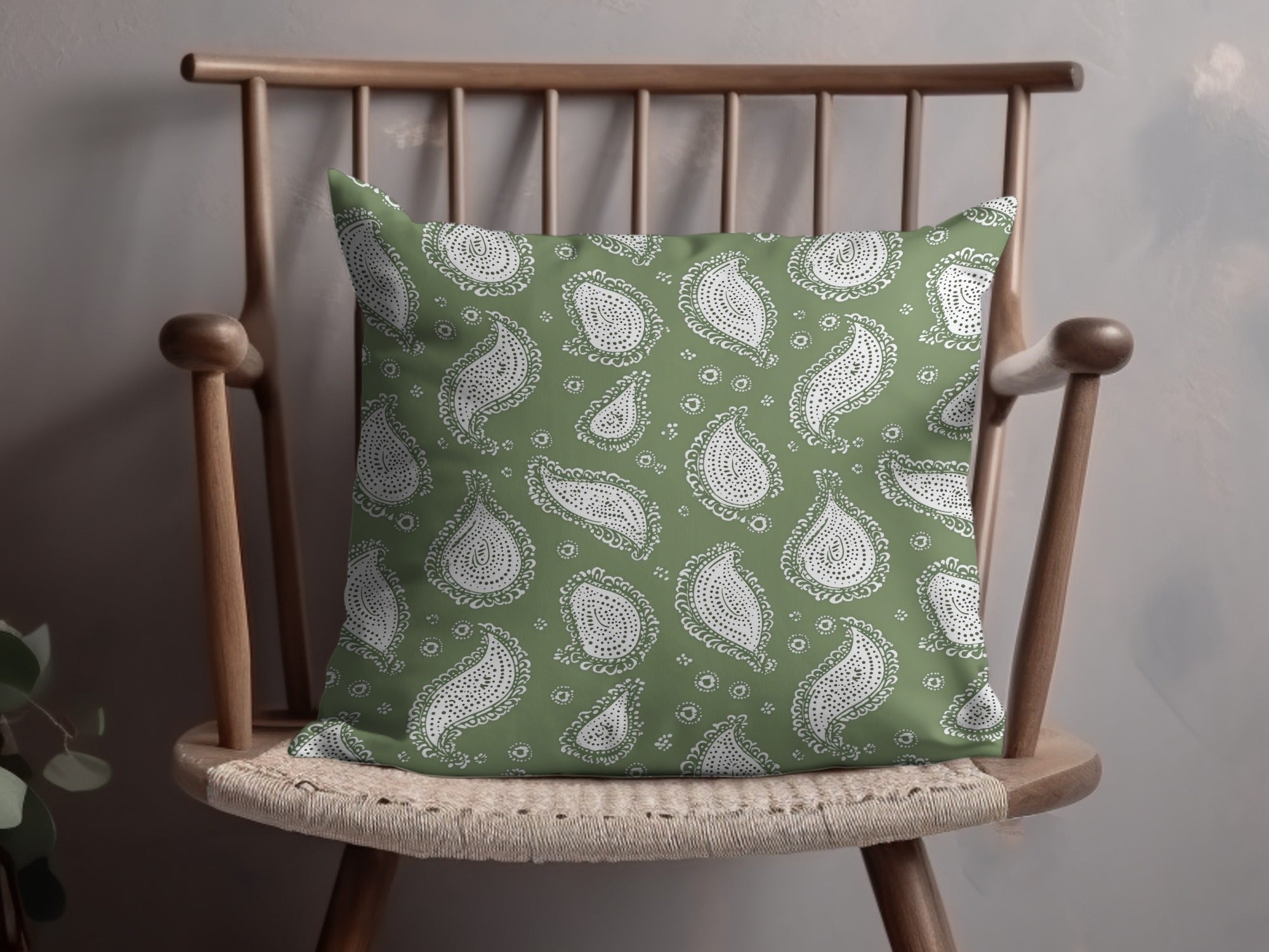 Olive Green Paisley Digital Paper, White Boho Pattern, Seamless Textile Design, Printable Fabric Background, Scrapbooking Paper - Moore and Mountain