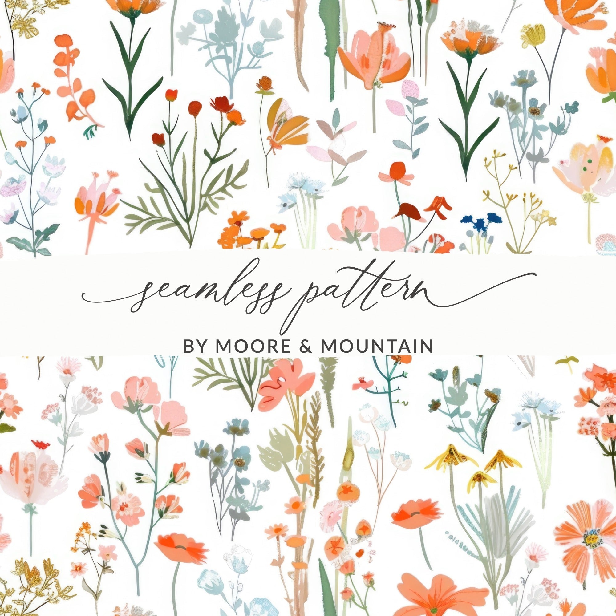 Orange Blush Boho Floral Pattern Spring Summer Digital - Moore and Mountain