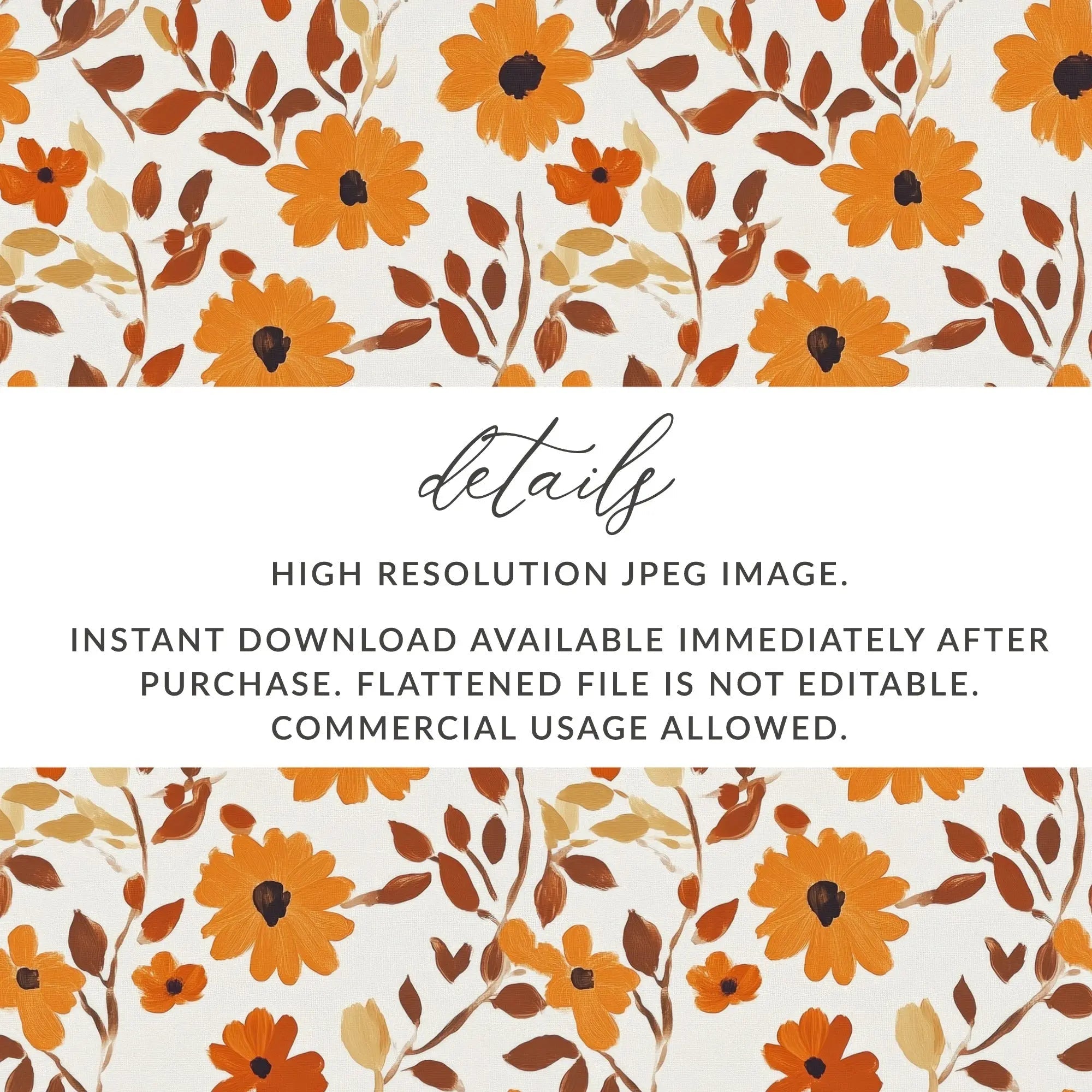 Orange Floral Digital Paper, Autumn Flowers Seamless Pattern, Fall Botanical Repeat Pattern, Printable Flower Fabric Design, Digital - Moore and Mountain