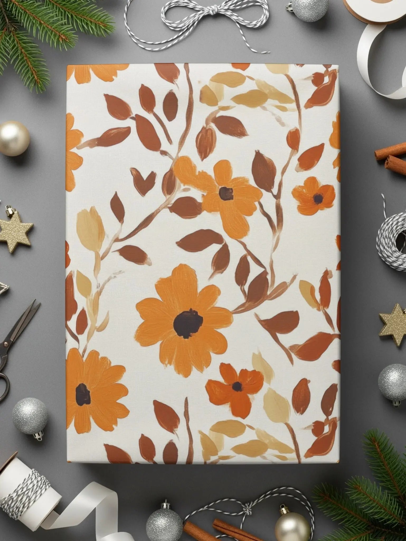 Orange Floral Digital Paper, Autumn Flowers Seamless Pattern, Fall Botanical Repeat Pattern, Printable Flower Fabric Design, Digital - Moore and Mountain