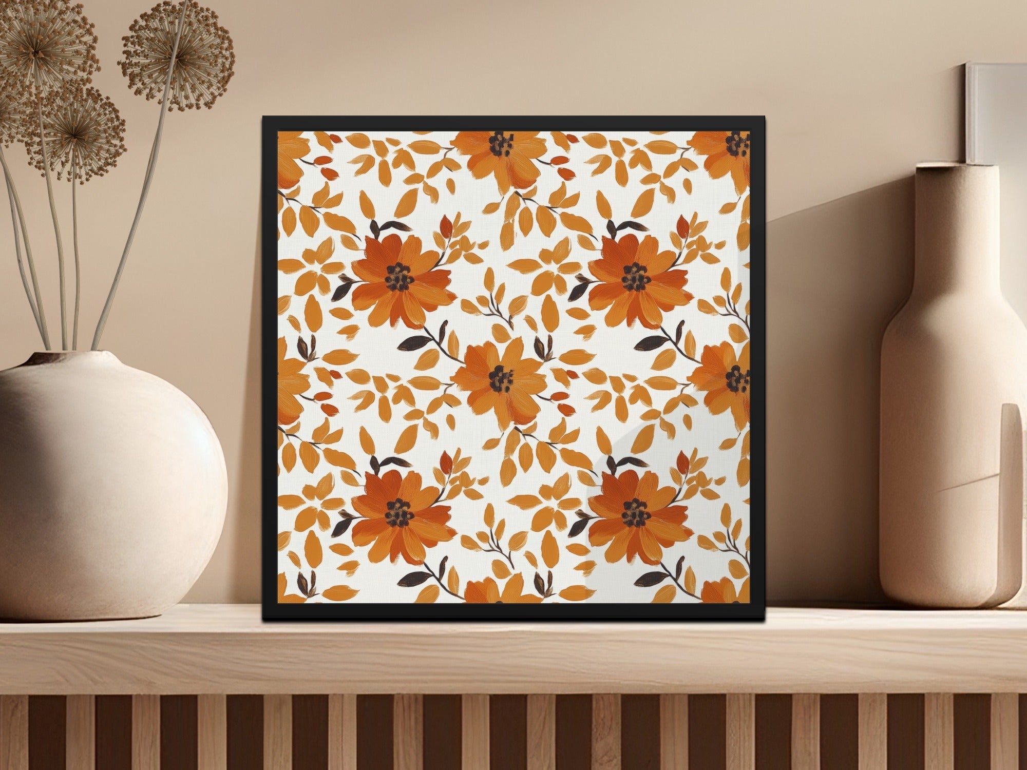 Orange Floral Seamless Digital Pattern, Fall Flower JPEG Files, Commercial Use Fabric Design, 12x12 Digital Paper, Autumn Printable Art - Moore and Mountain