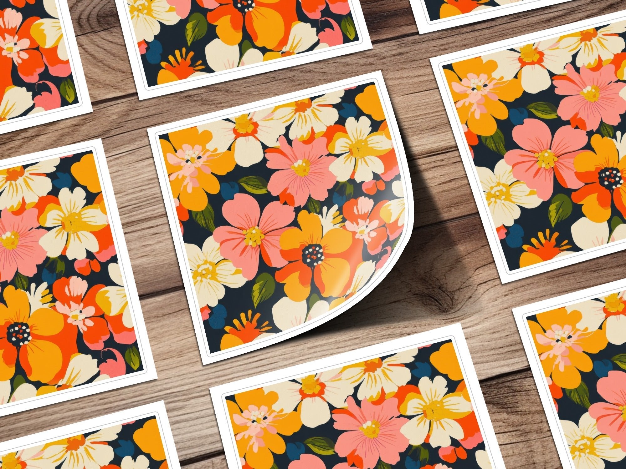 Orange Preppy Digital Paper, Groovy Floral Background, Seamless Retro Flowers, Floral Pattern, 60s Style, Trendy Print, Scrapbook Paper - Moore and Mountain