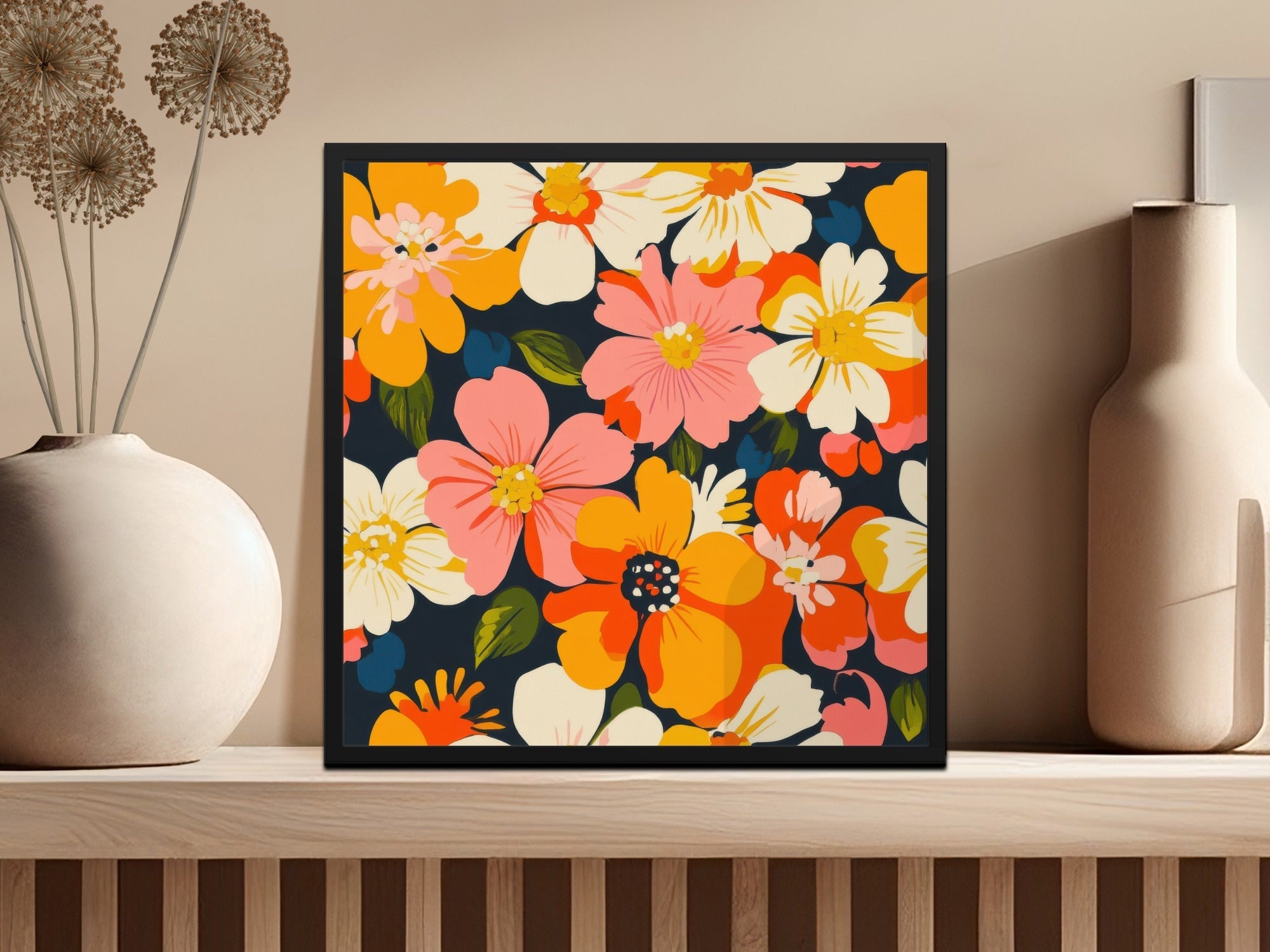 Orange Preppy Digital Paper, Groovy Floral Background, Seamless Retro Flowers, Floral Pattern, 60s Style, Trendy Print, Scrapbook Paper - Moore and Mountain