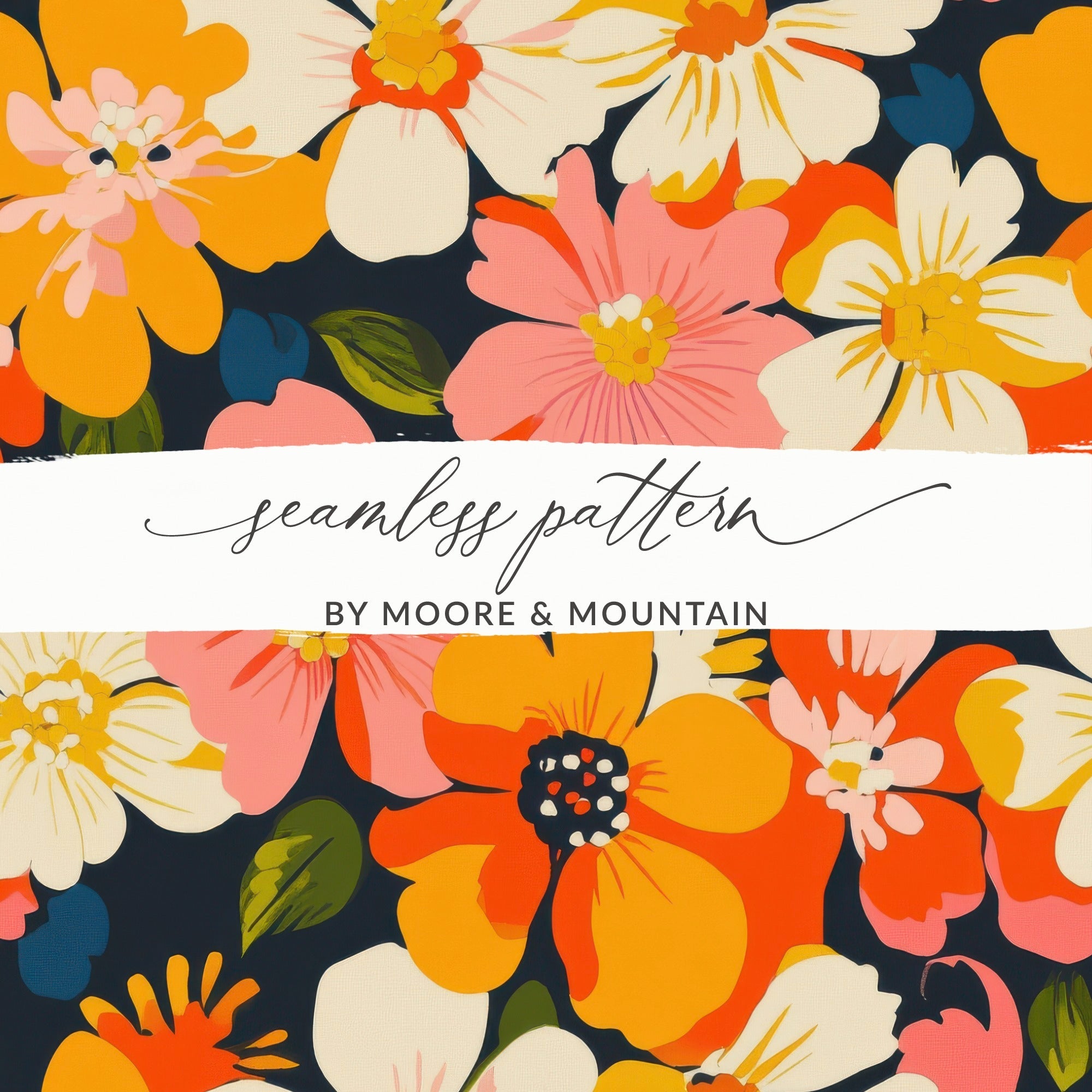 Orange Preppy Digital Paper, Groovy Floral Background, Seamless Retro Flowers, Floral Pattern, 60s Style, Trendy Print, Scrapbook Paper - Moore and Mountain