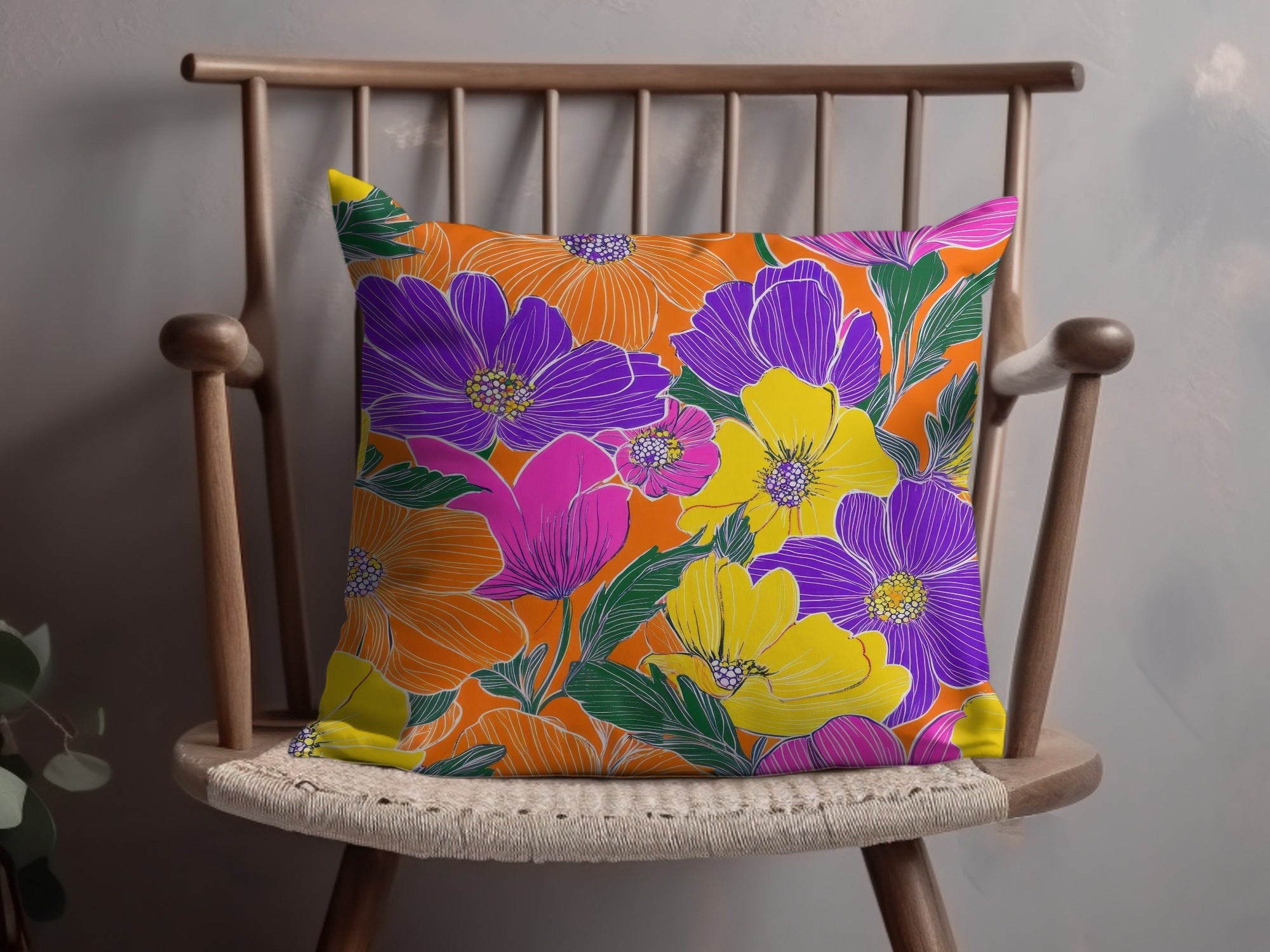 Orange Preppy Groovy Floral Background, Seamless Retro Flowers Digital Paper, 60s Floral Pattern, Colorful Flower Clipart, Digital Download - Moore and Mountain