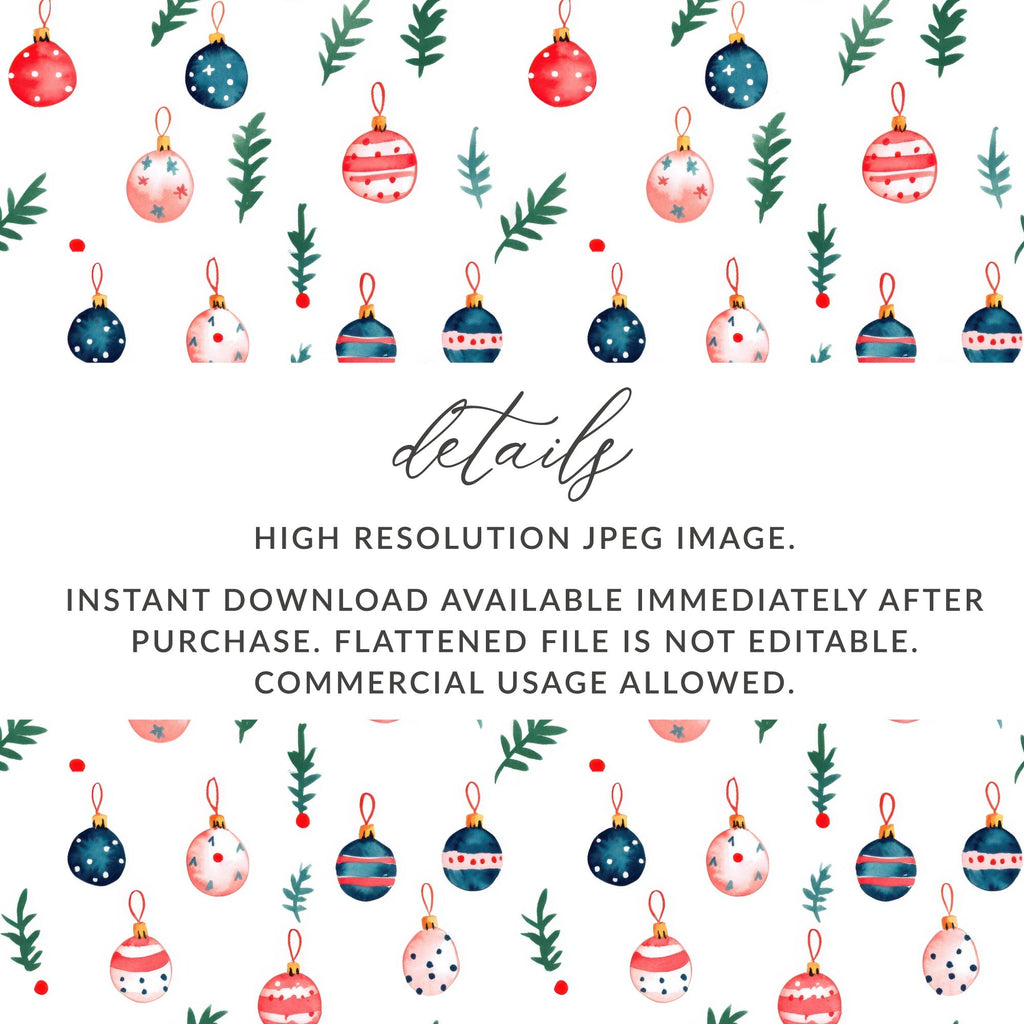 Painted Watercolor Christmas Ornaments Pattern Sprigs Pattern on White Digital - Moore and Mountain