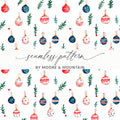 Painted Watercolor Christmas Ornaments Pattern Sprigs Pattern on White Digital - Moore and Mountain