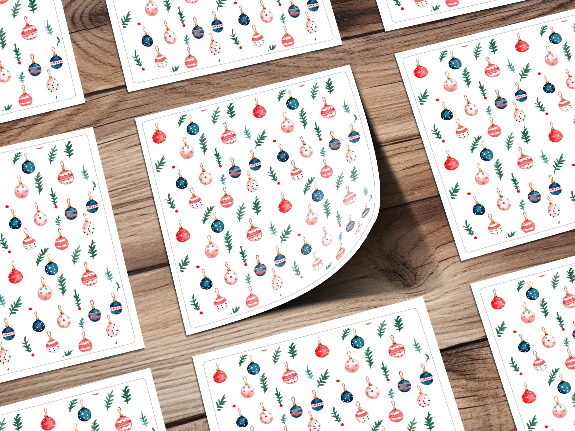 Painted Watercolor Christmas Ornaments Pattern Sprigs Pattern on White Digital - Moore and Mountain