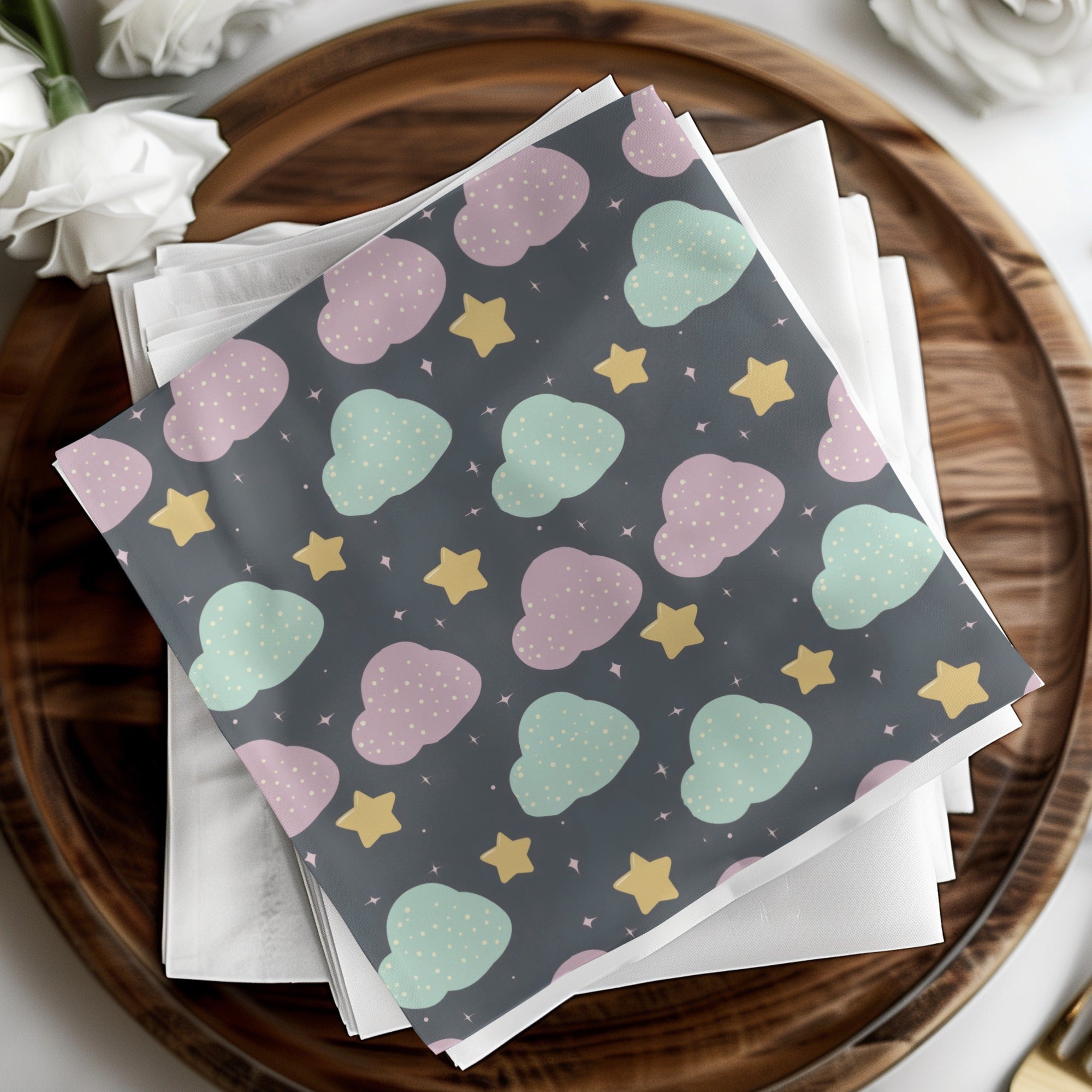 Pastel Clouds and Stars Digital Paper, Nursery Print, Baby Shower, Pattern for Boys and Girls, Cute Cloud Seamless Pattern, Dreamy Theme - Moore and Mountain