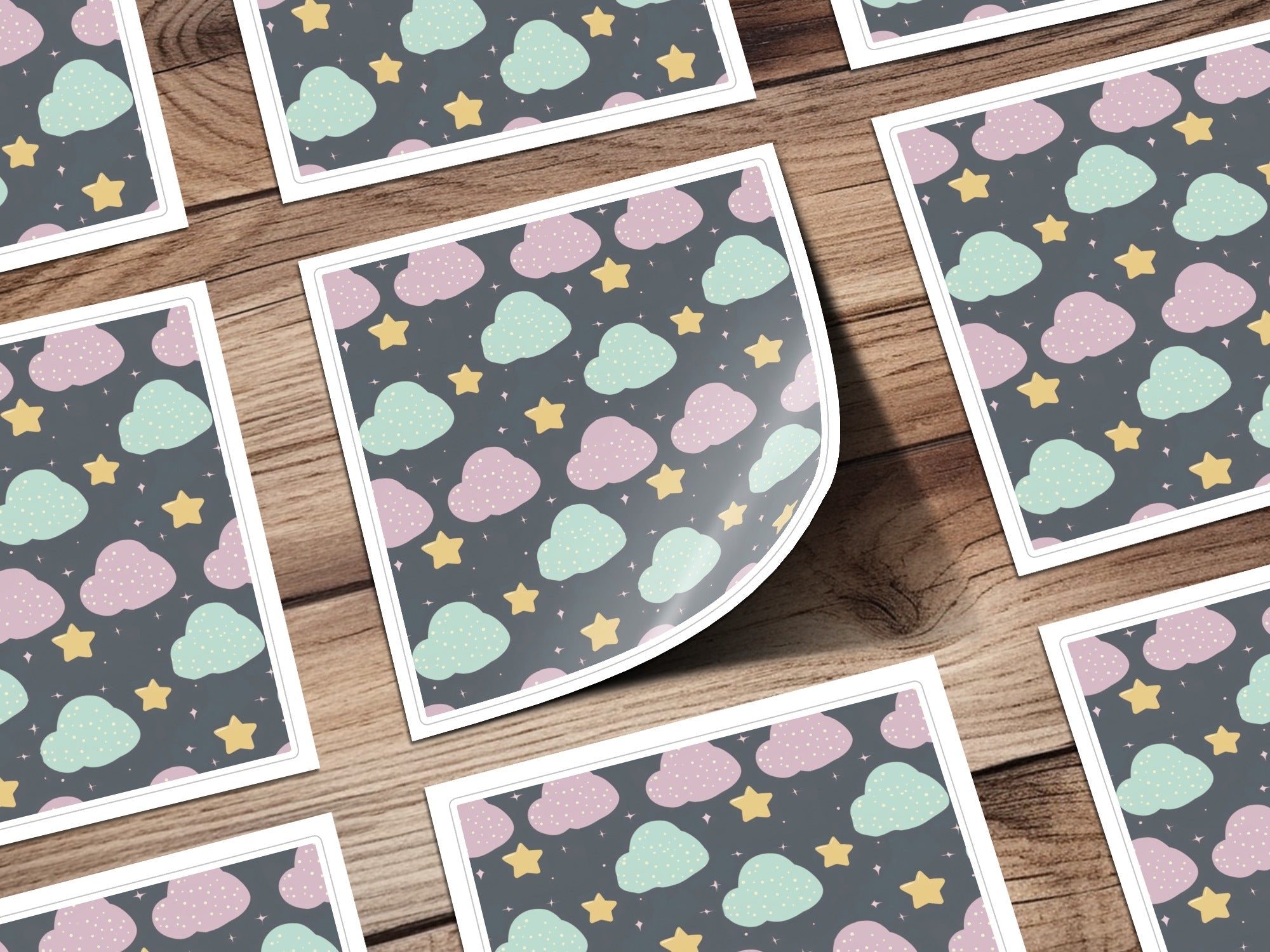 Pastel Clouds and Stars Digital Paper, Nursery Print, Baby Shower, Pattern for Boys and Girls, Cute Cloud Seamless Pattern, Dreamy Theme - Moore and Mountain