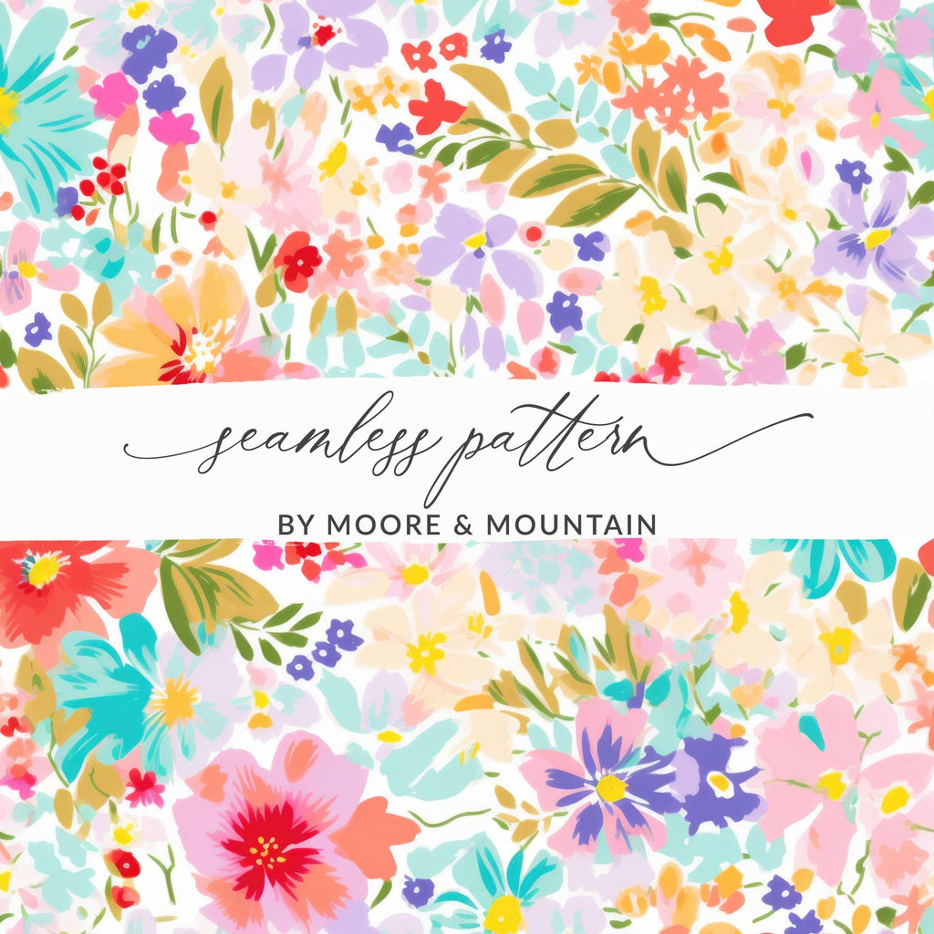 Pastel Ditsy Floral Seamless Pattern, Colorful Flower Digital Paper, Fabric Print Design, Spring Bloom Background, Scrapbooking Pattern Digital - Moore and Mountain