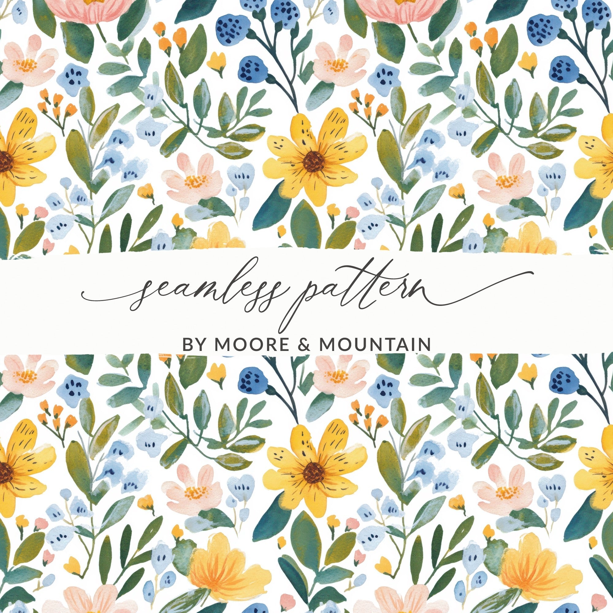 Pastel Floral Watercolor Pattern Design Background Digital - Moore and Mountain